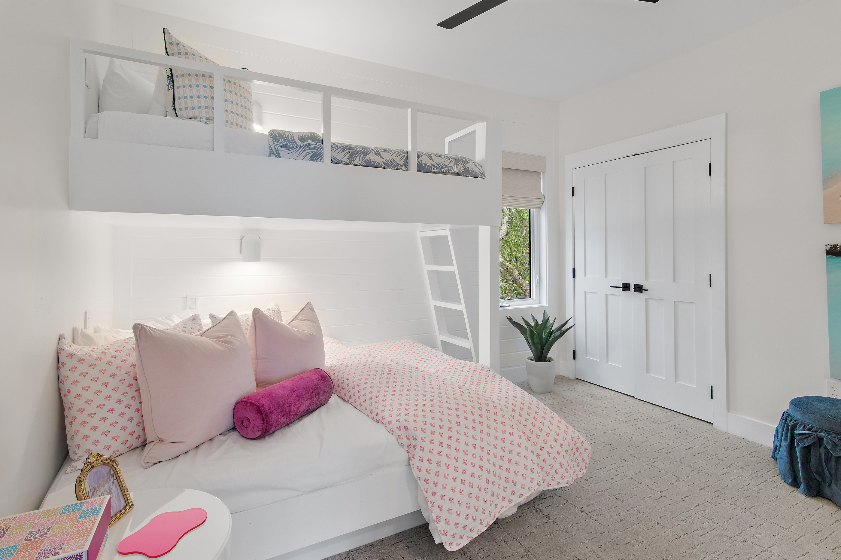 The bunk room is directly across the hall from the hall bath.