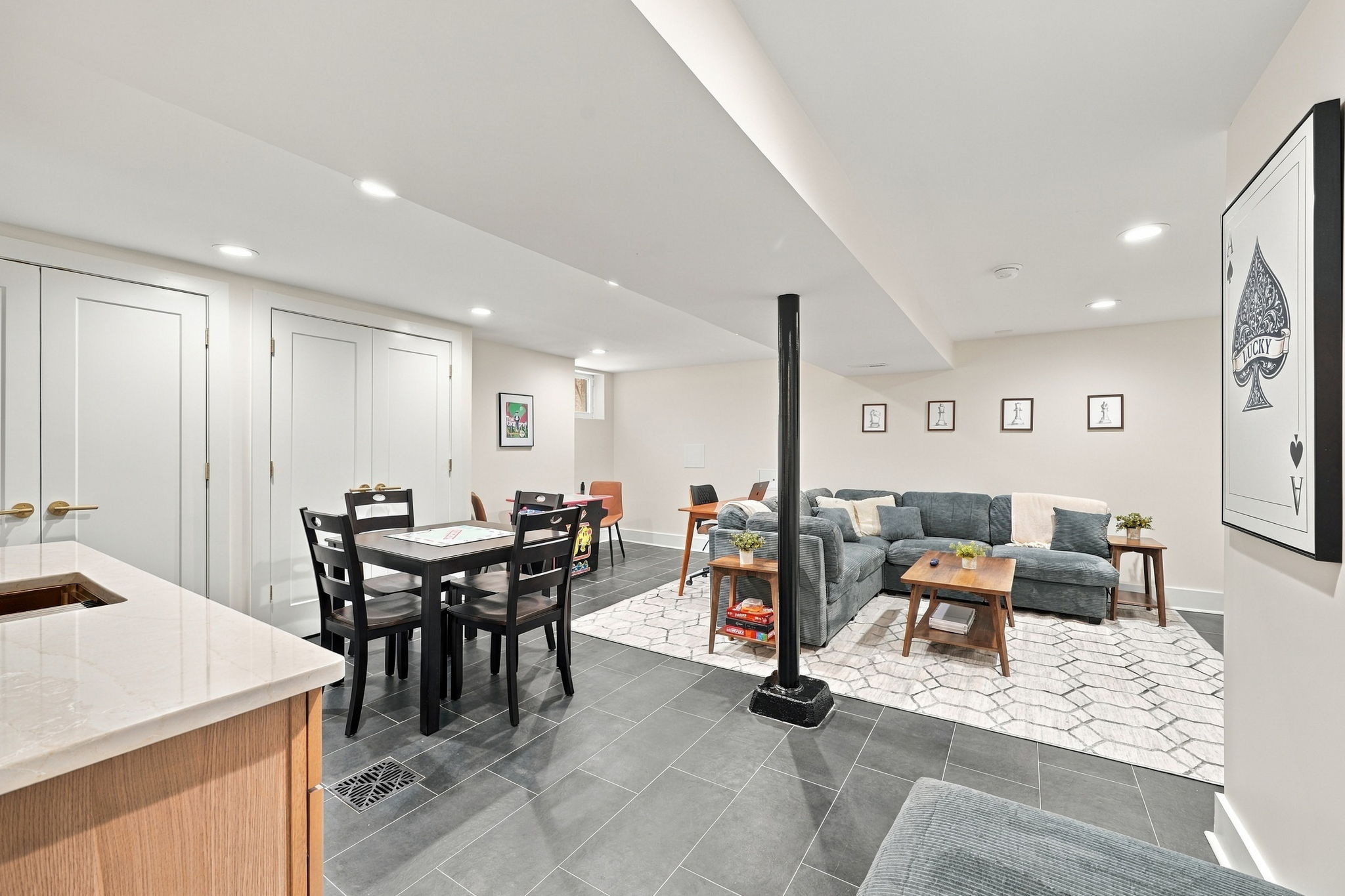 Living Room: Stylish space with plush seating, modern decor, and bright lighting for family fun!