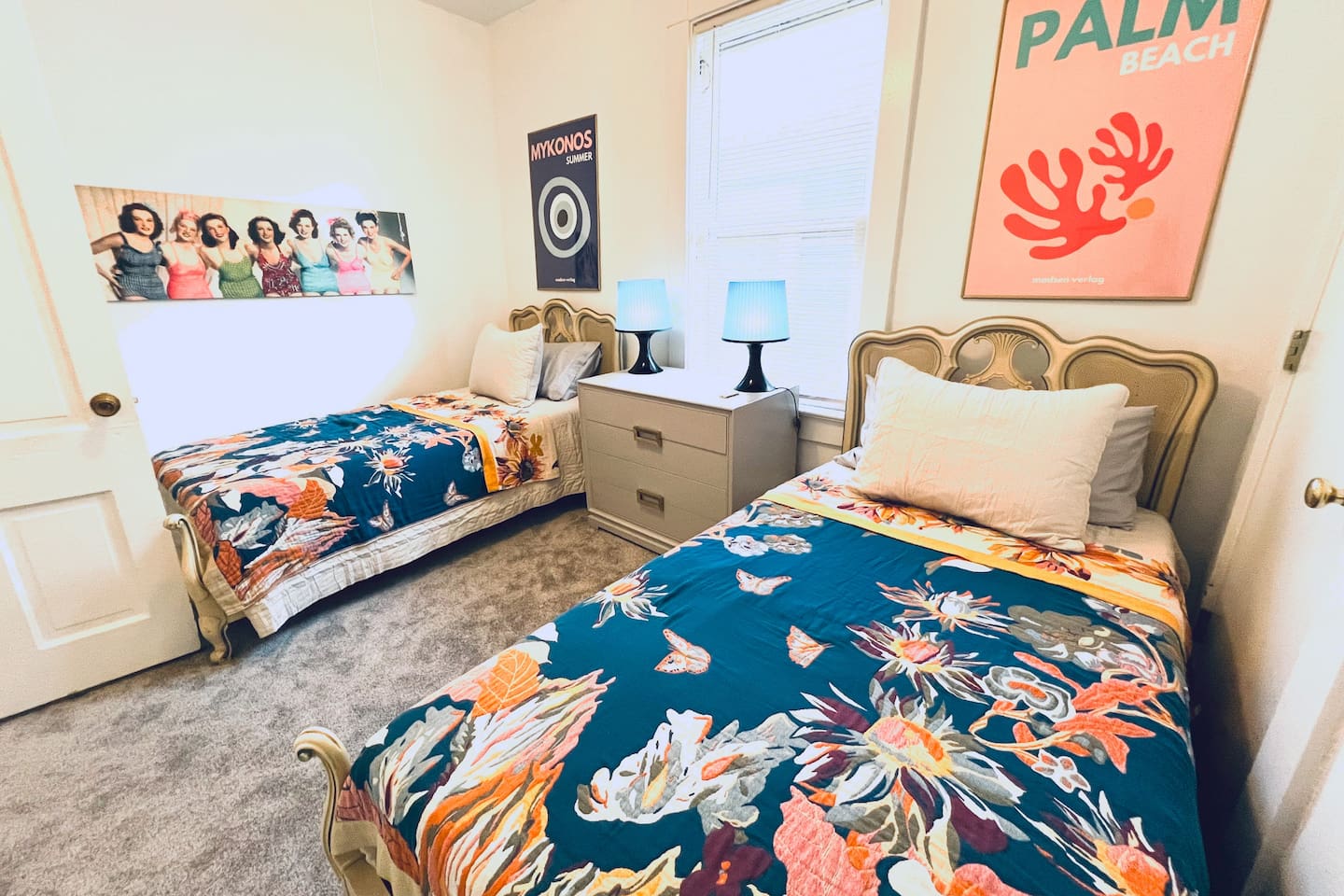 Personal vintage lamps with soft light and remote color changing bulbs and bedtime book 