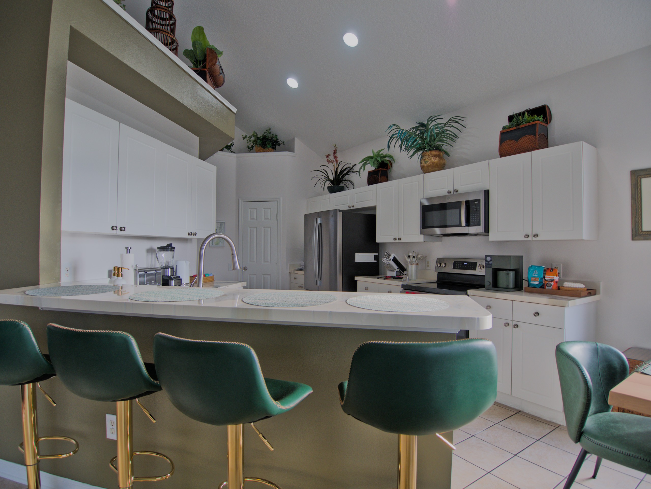 Kitchen and bar seating.