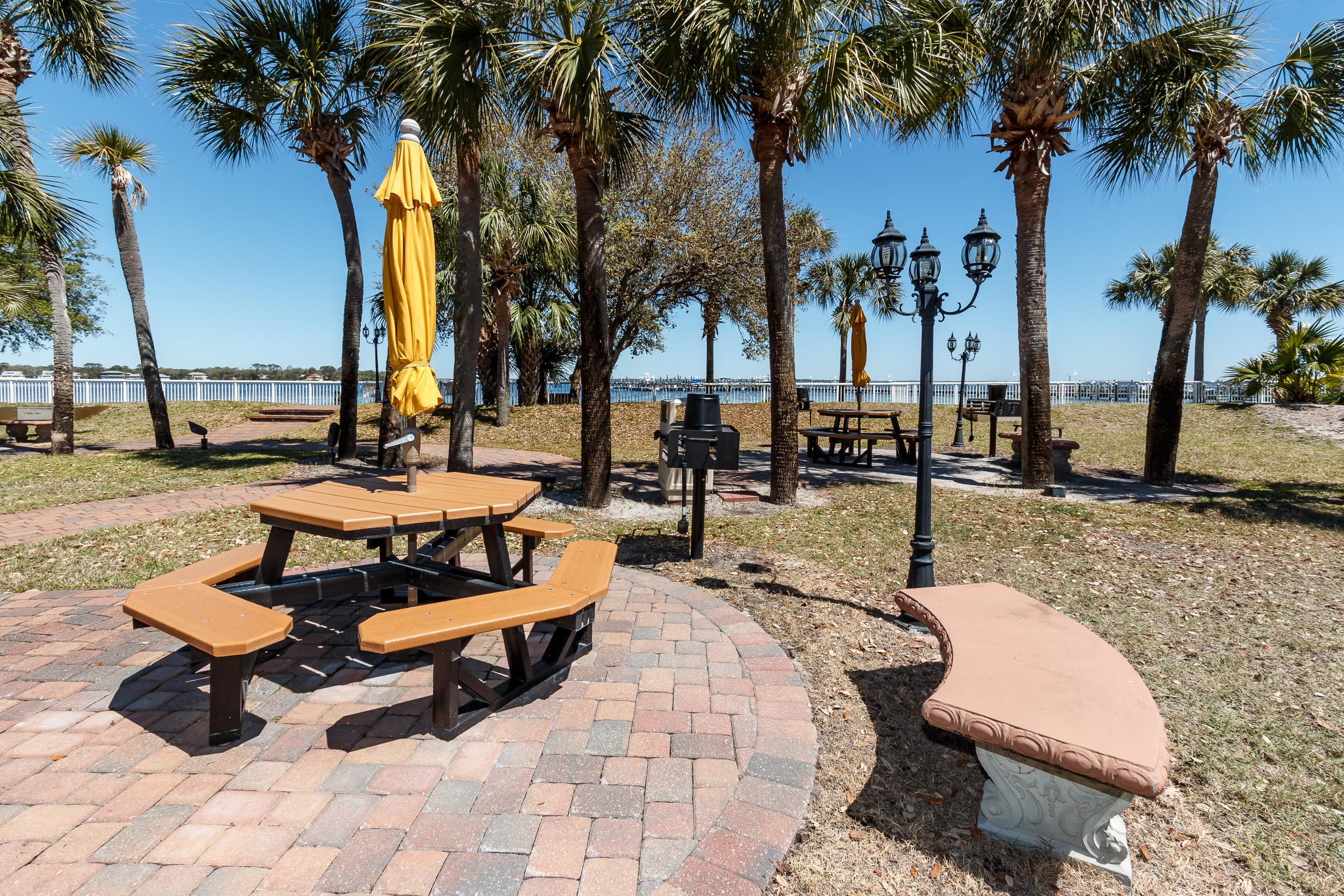 Picnic area next to the charcoal grills on the Bayside