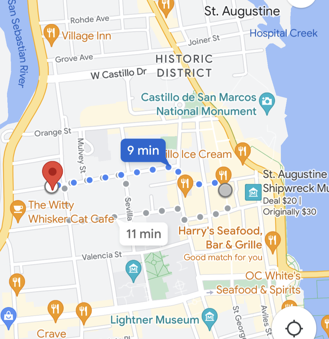 Less than half a mile stroll to the MIDDLE of the fun in St Augustine