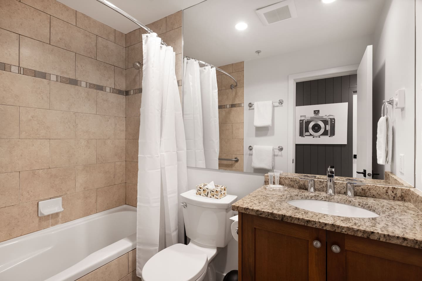 Bathroom on the main level used by the queen bedroom.