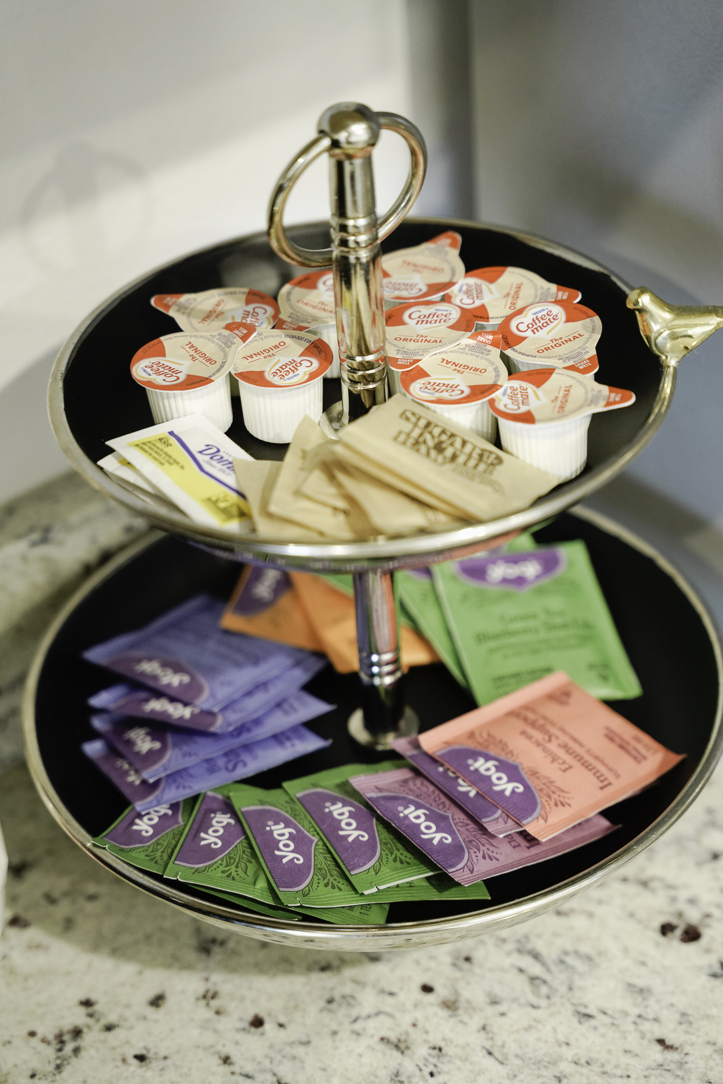 Enjoy a warm cup anytime with our stocked coffee, creamer, sugar, and tea selection
