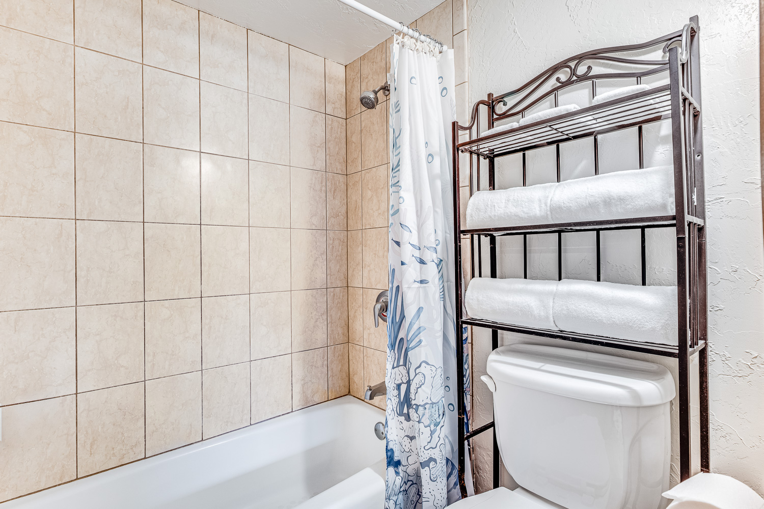 Fresh bath linens in easy reach