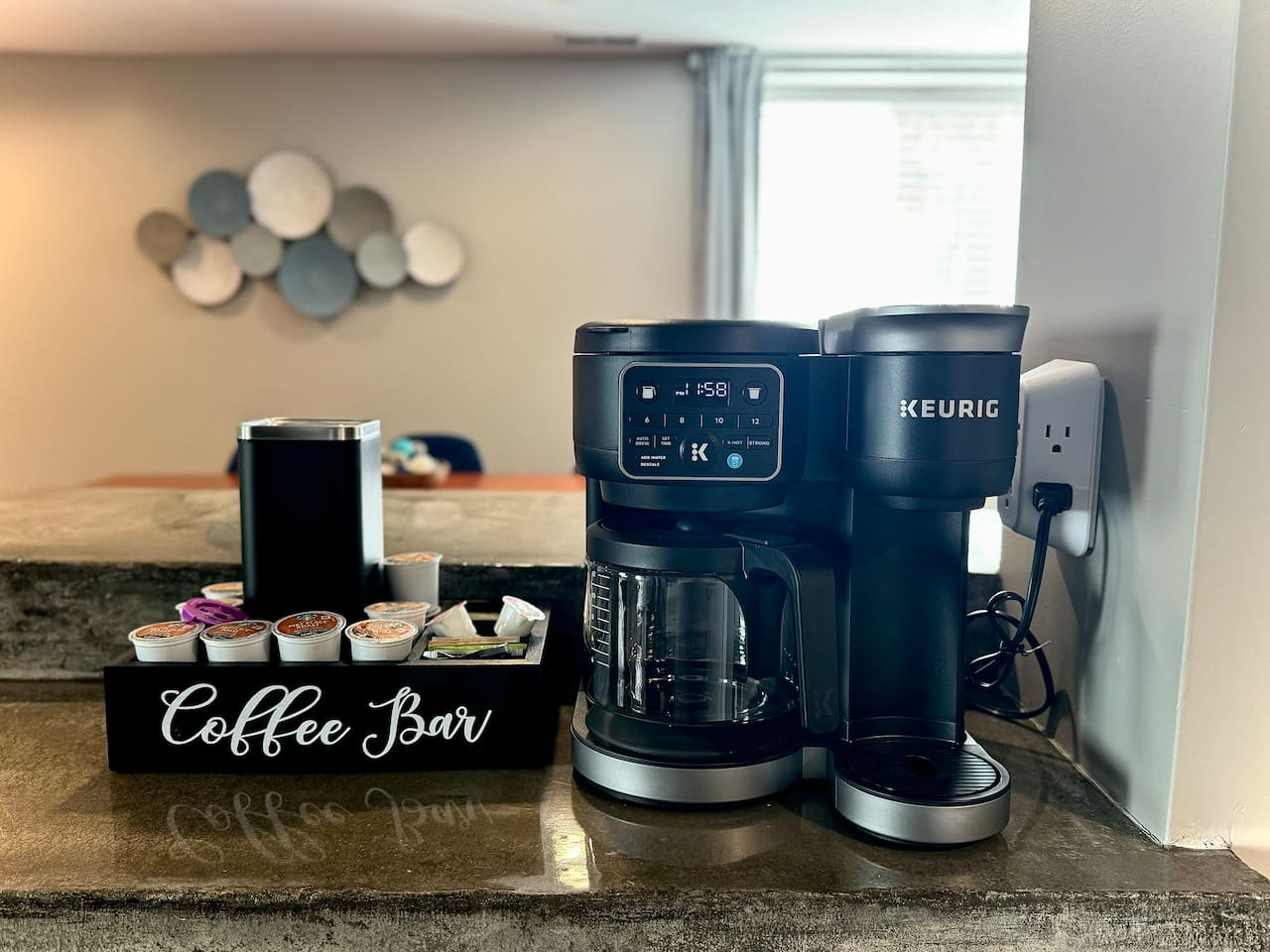 Coffee Bars with Keurig, drip and pour over coffee available in both kitchens. Get your stay started with the provided "starter pack" that includes K-cups, coffee beans, assorted teas, sweeteners and creamer.