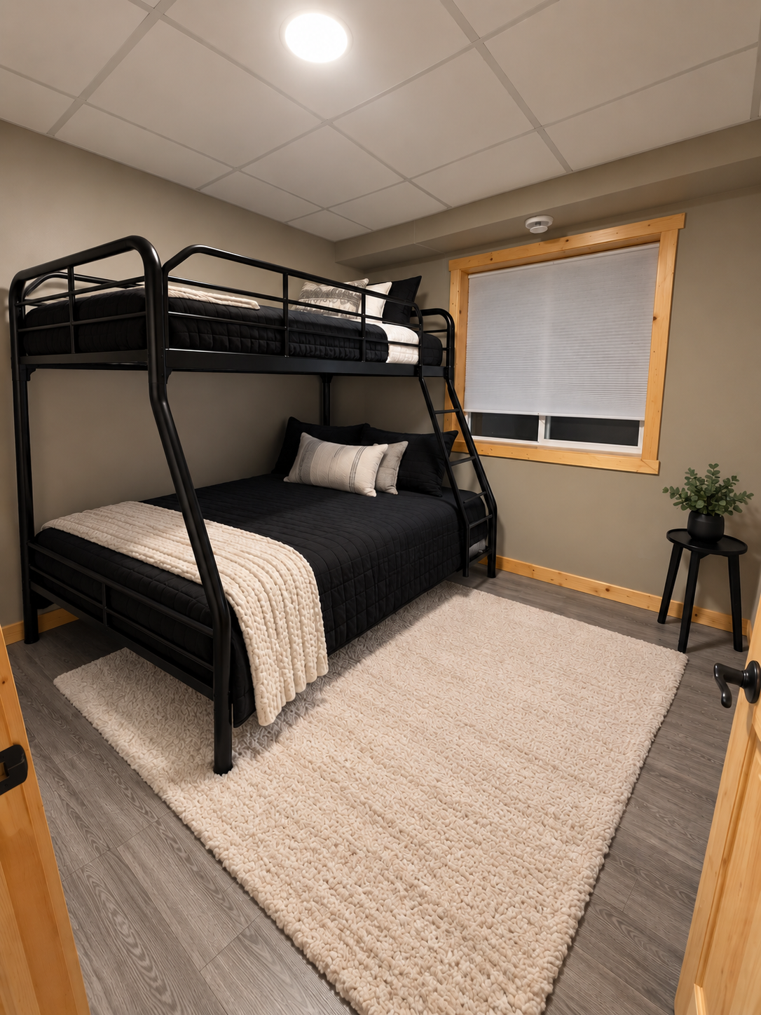 Full over twin bunk downstairs 
