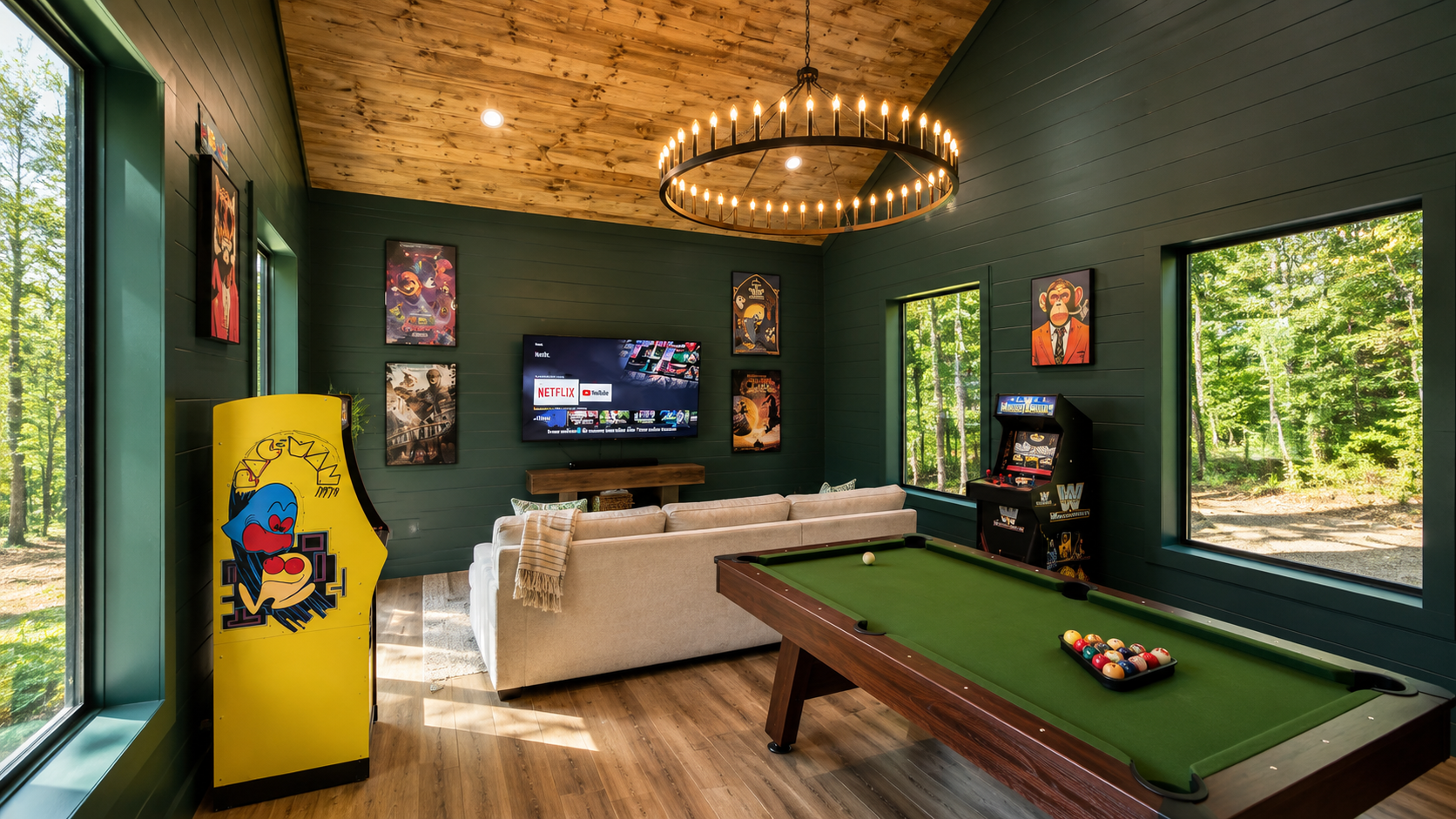 Game Room: Unleash your competitive spirit with pool, retro games, and Netflix vibes!