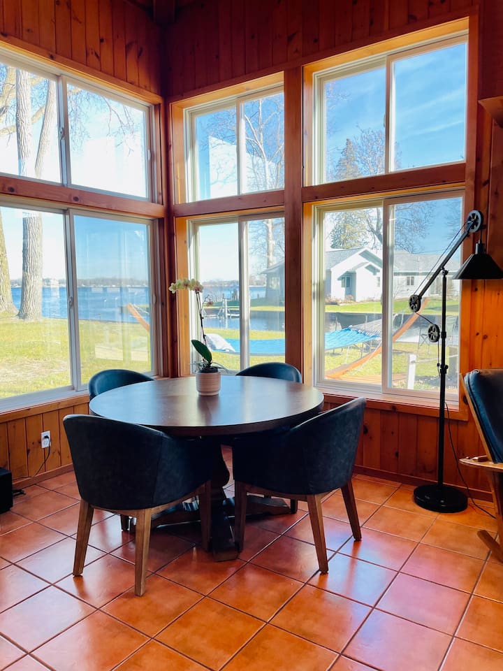 Cozy breakfast nook with water views.