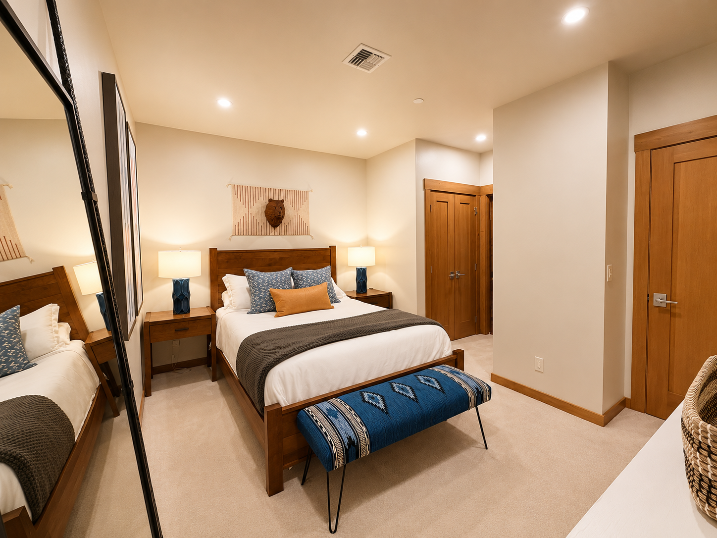 Comfortable luxury meets timeless design in this spacious bedroom retreat.
