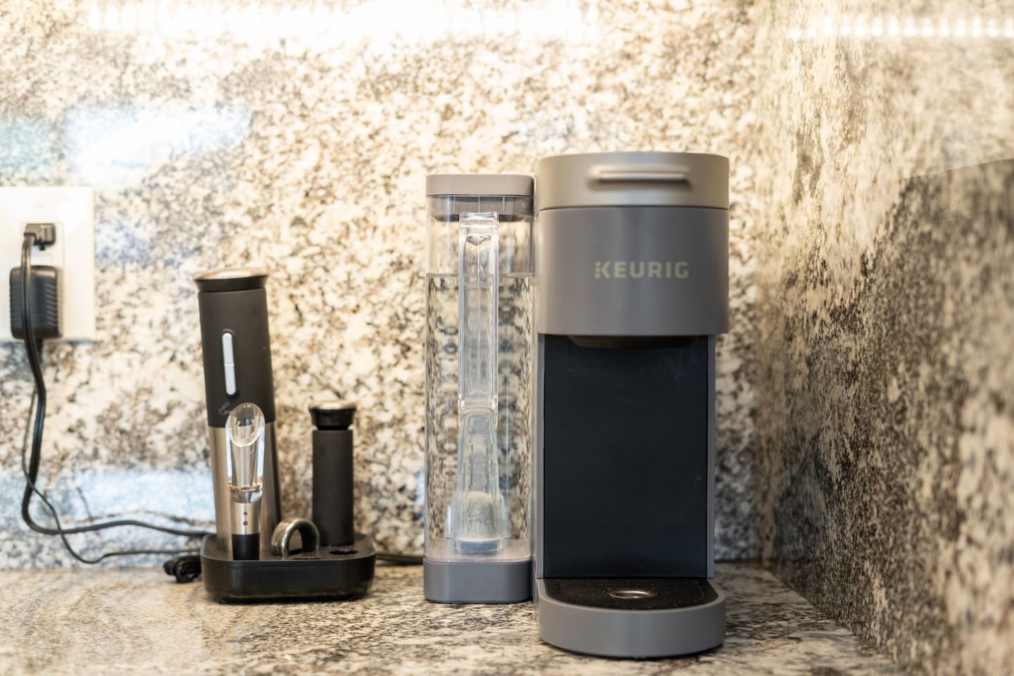 Keurig and wine tools for your convenience.

