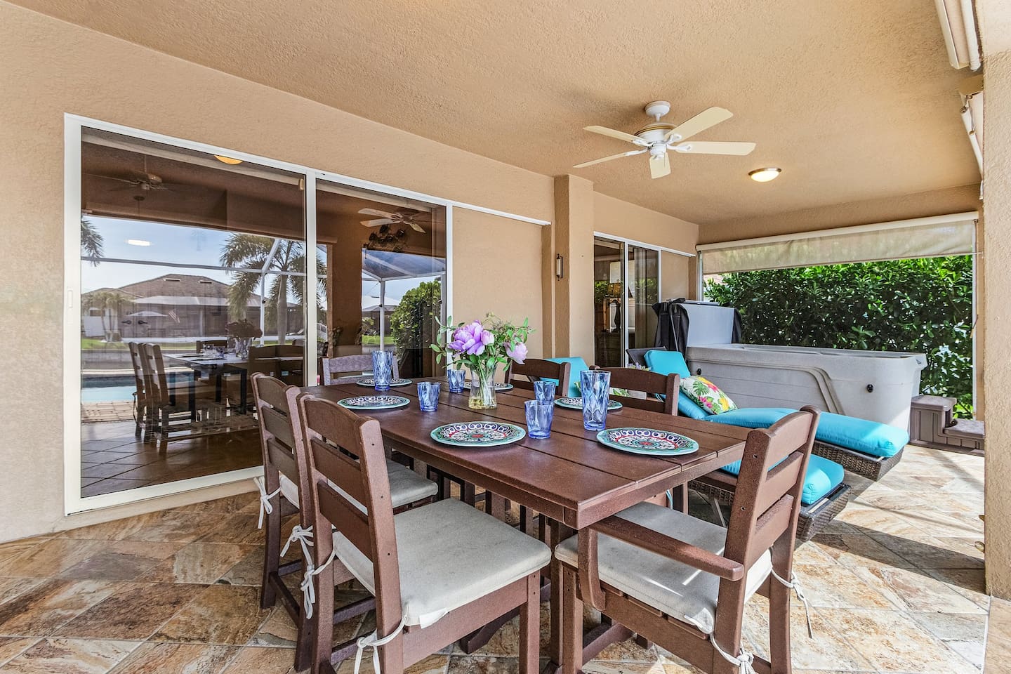 Enjoy meals outdoors at the spacious dining table for six!