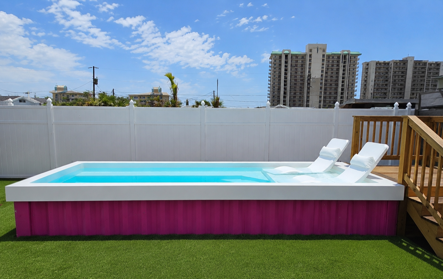 New backyard renovation with the first shipping container pool in PCB! Relax on the tanning ledge or take a refreshing dip. 