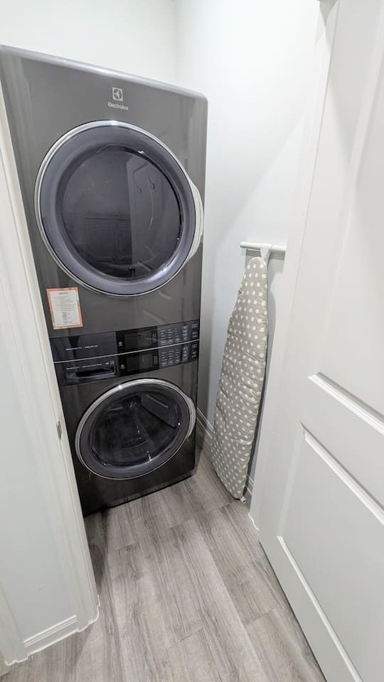 Washer, dryer, & full size ironing board are available in the home. 