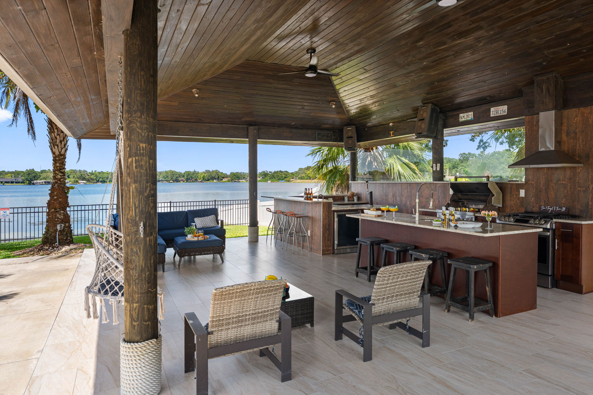 Furnished with comfortable seating, it’s an inviting area for chatting with friends, reading a book, or taking in the views of the water.