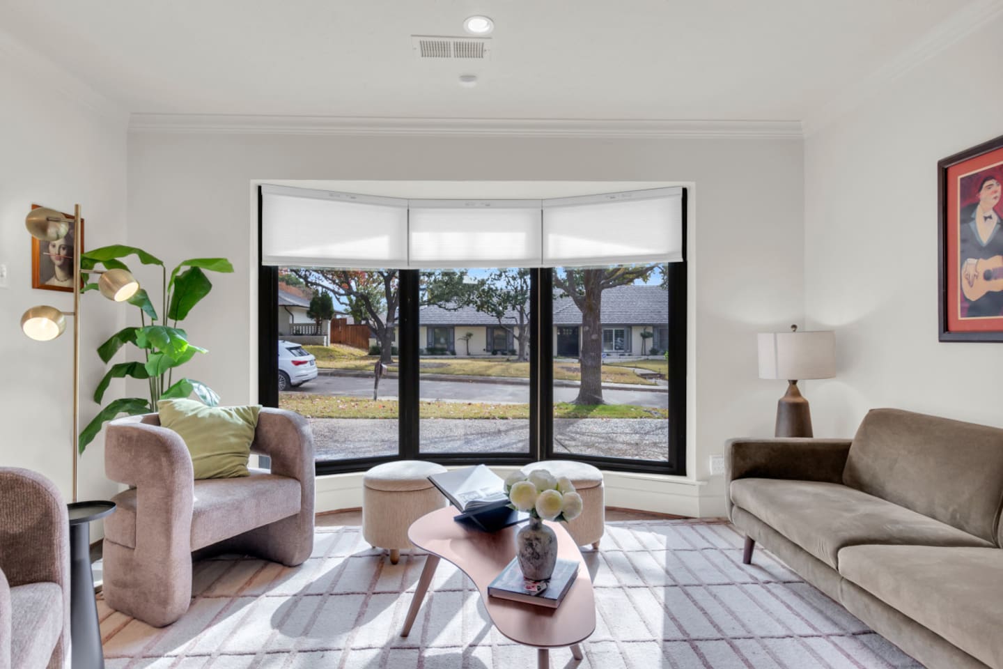 Art Deco–inspired sitting area featuring bold accents and curated décor, creating a stylish space to relax and enjoy the home’s elevated design.