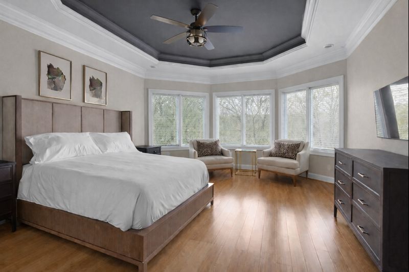 Primary King Bedroom with Ensuite Jacuzzi Bath, Shower and Walk-In Closet