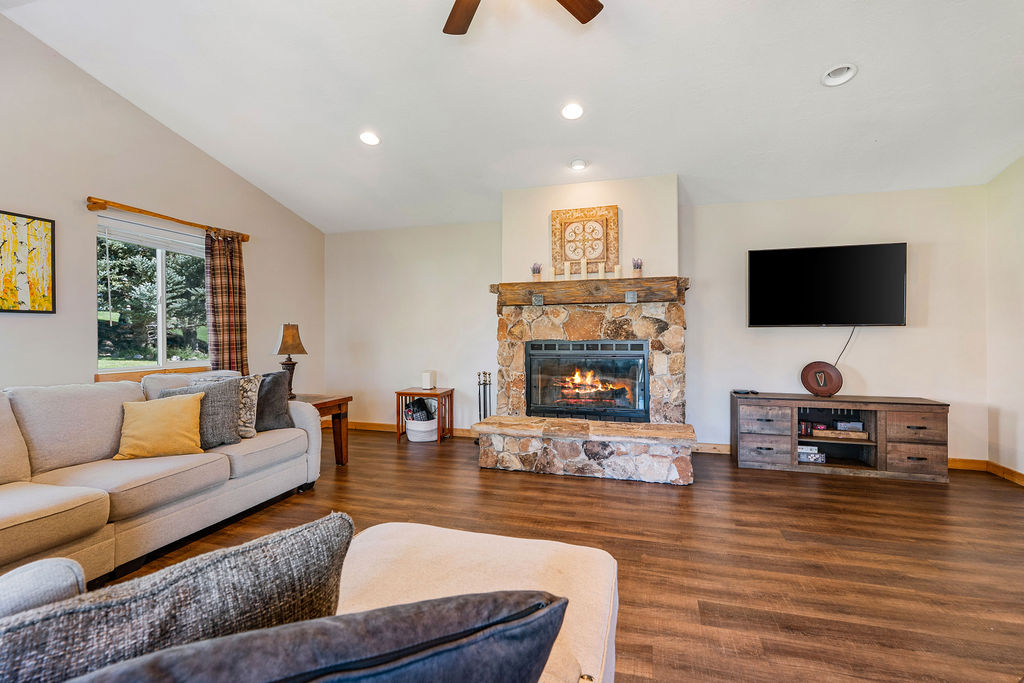 Cozy up to the fireplace and gather everyone to reminisce on the fun of the day