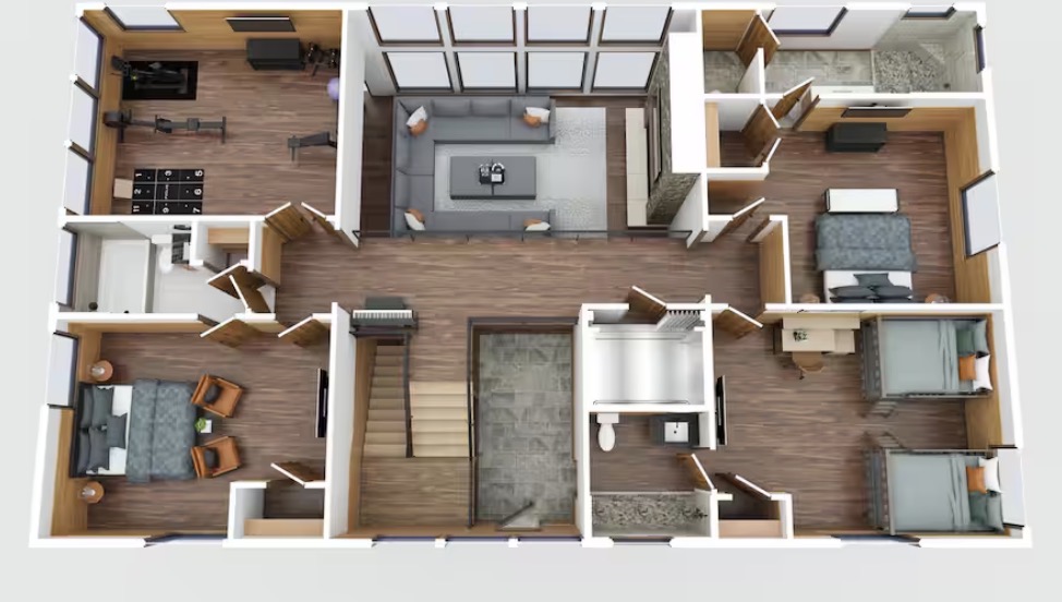 3rd Floor Layout - Bedroom 6: King Bed with XL bathtub - Bedroom 7: King bed with XL shower - Bedroom 8: 4 Queen beds / bunks