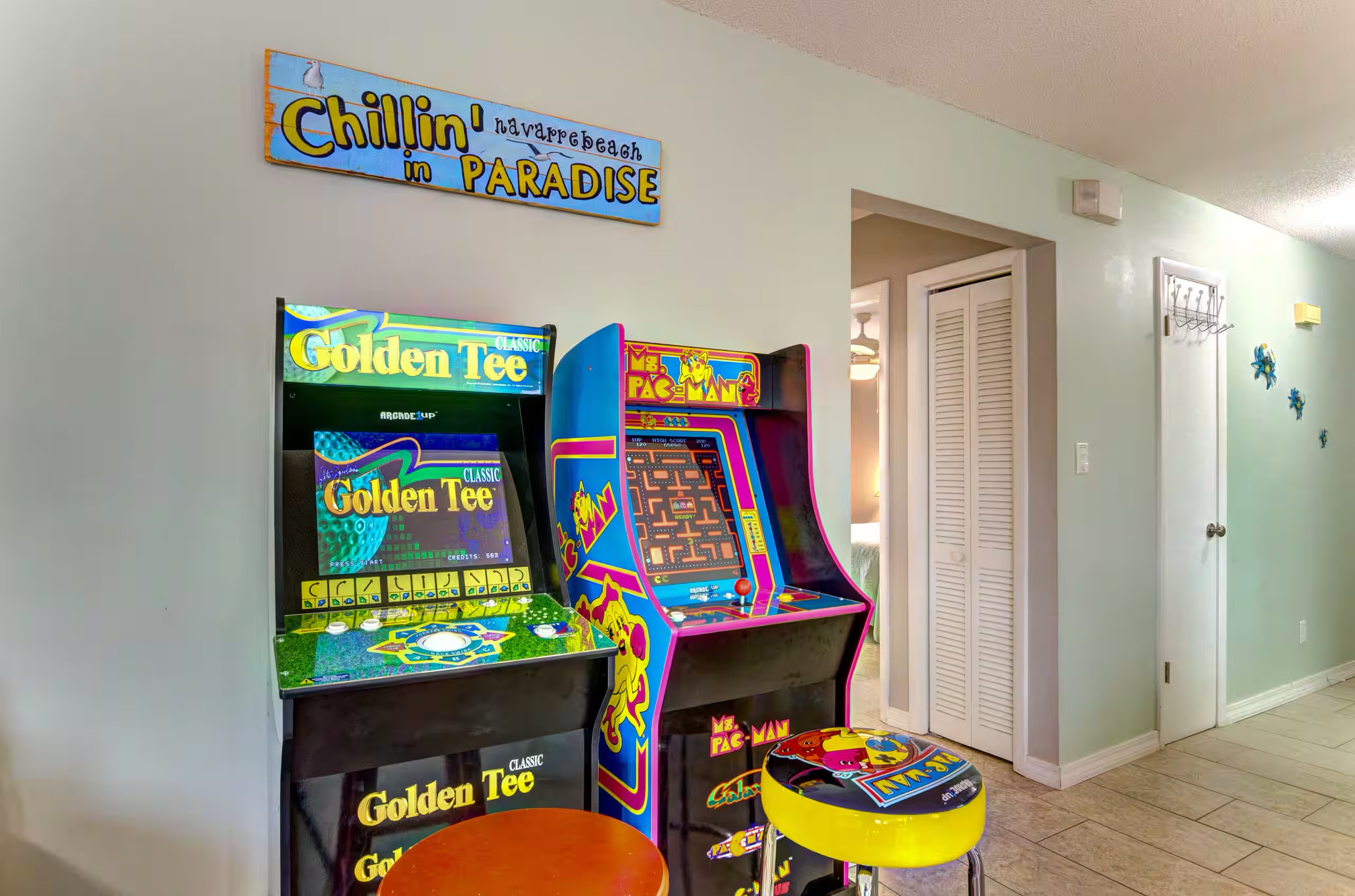 Old school arcade machines for the family's enjoyment when taking a break from the beach.