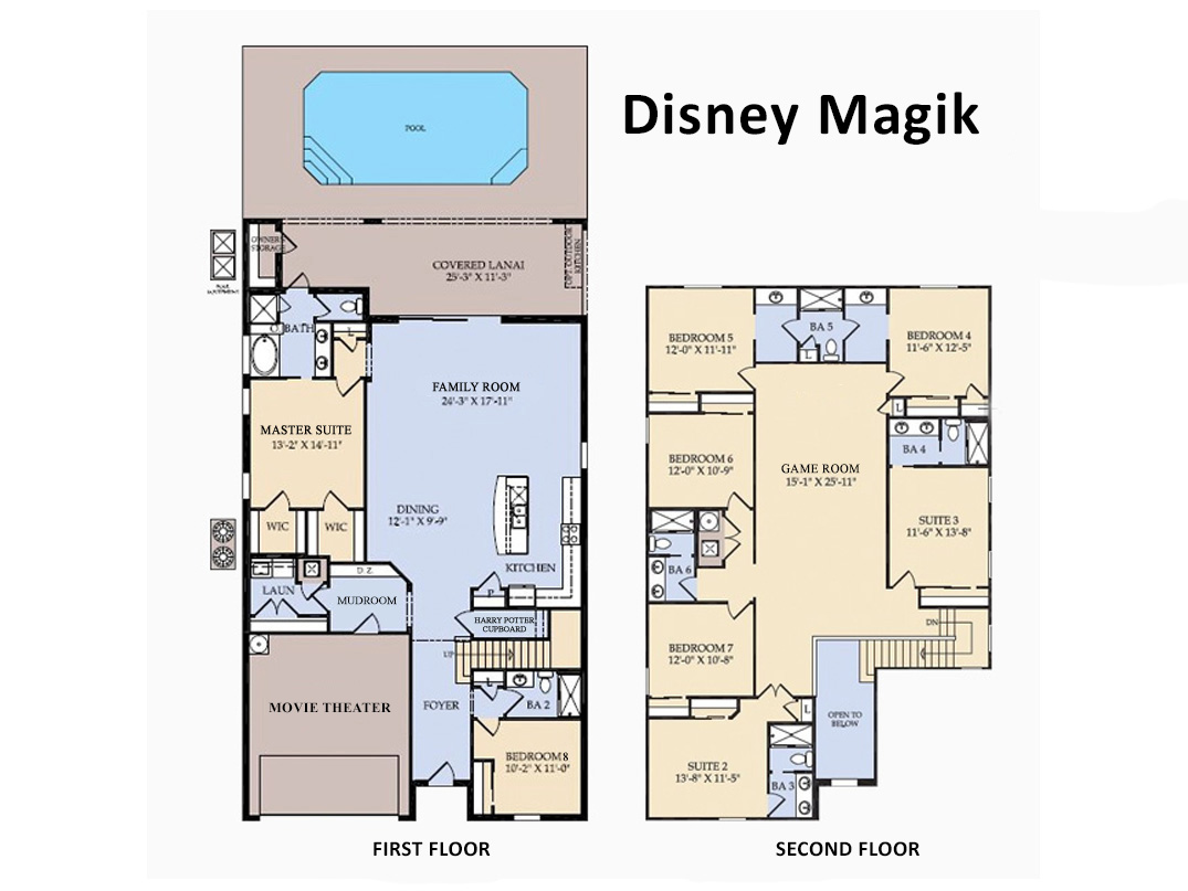Floor Plan - Disney Majik (The following bedrooms and bathrooms are labeled per this plan.)