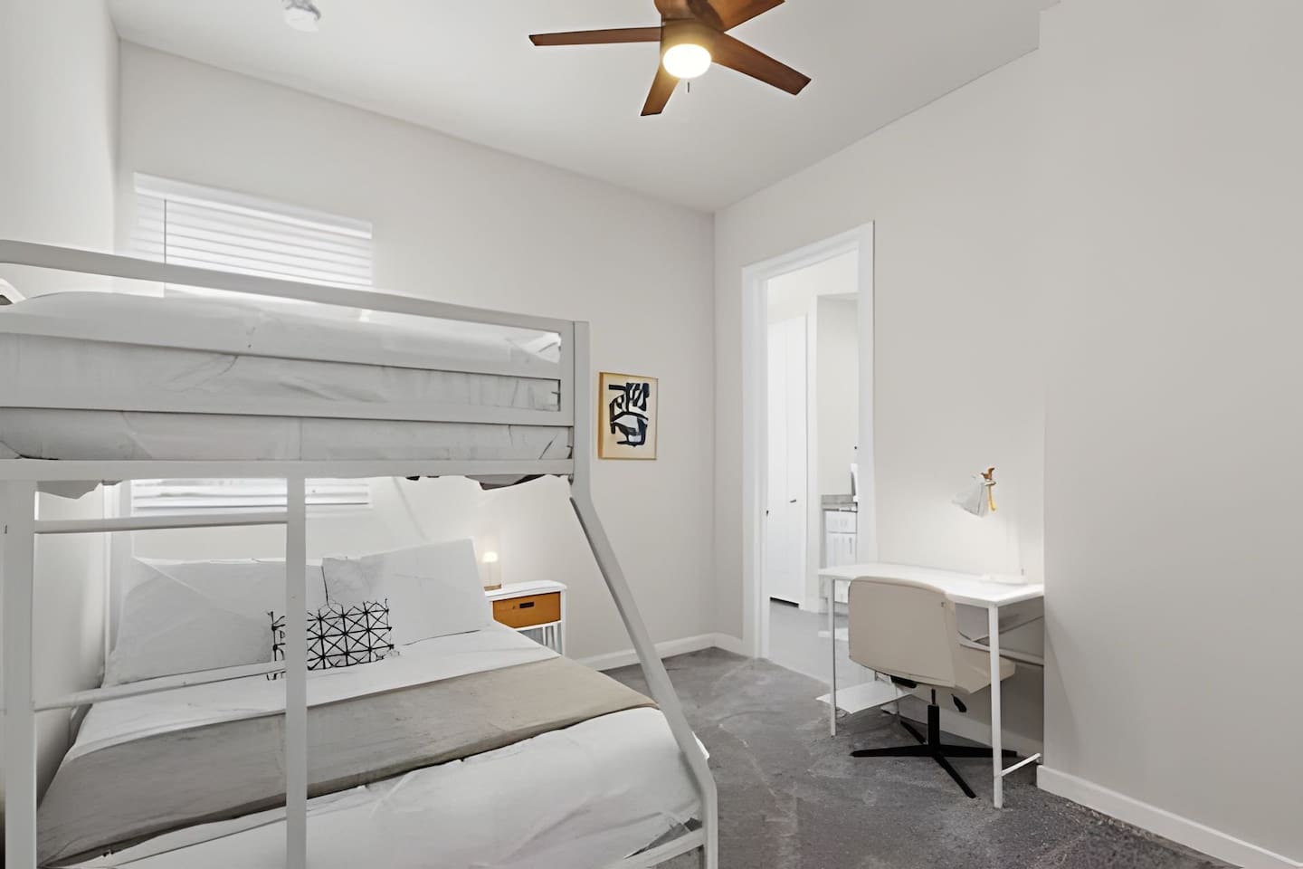 Enjoy this workspace, perfect for catching up on emails or planning your next adventure.