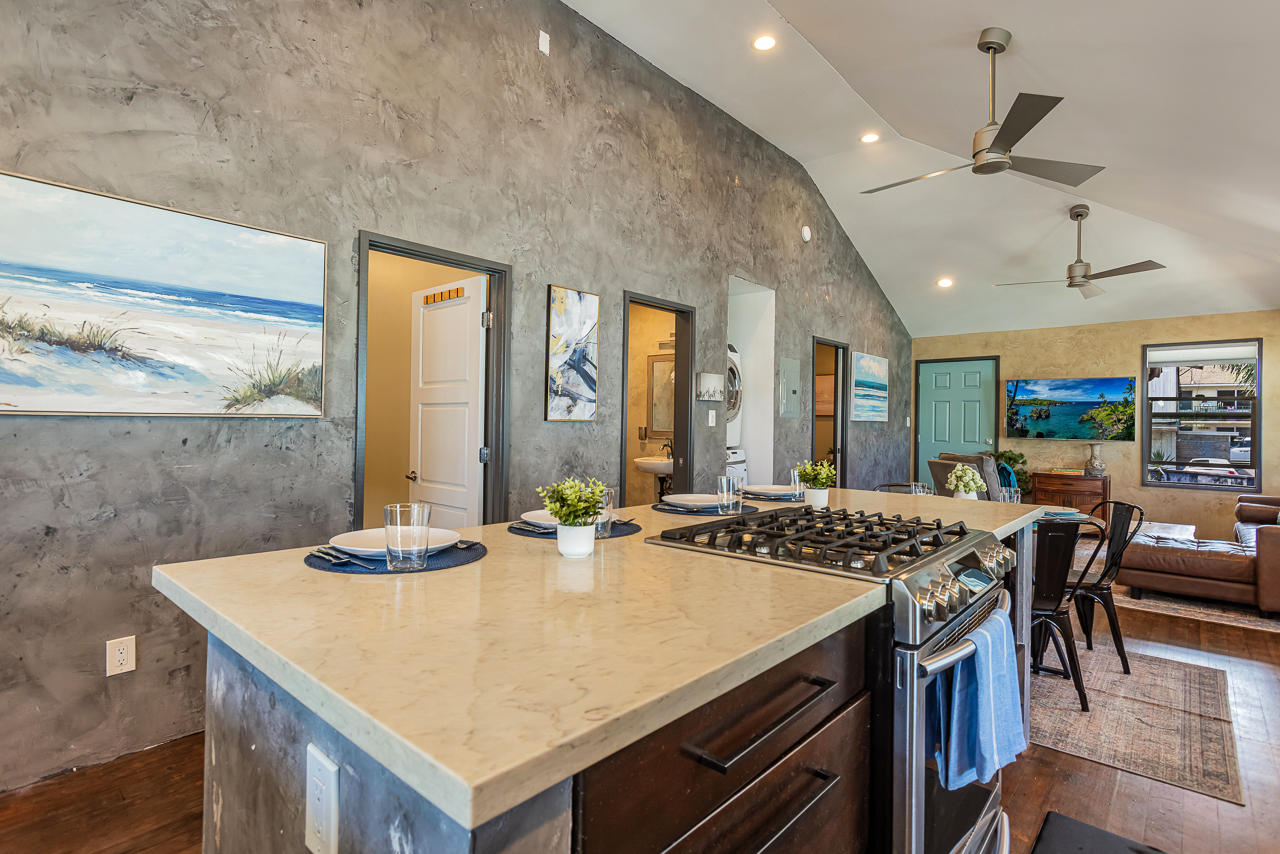 Large island for breakfast buffet or maybe taco bar