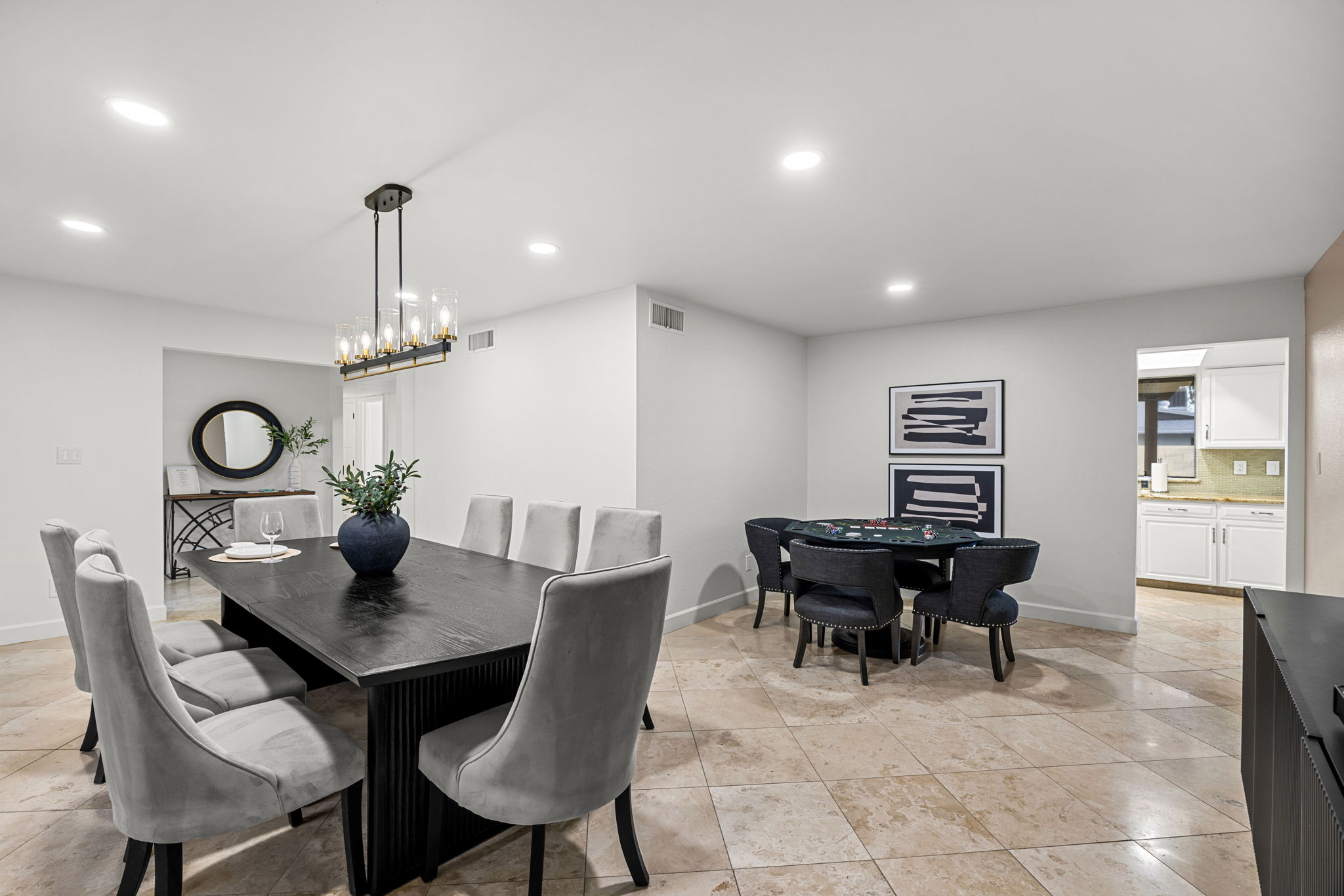 Open dining space with coffee bar and flexible seating areas
