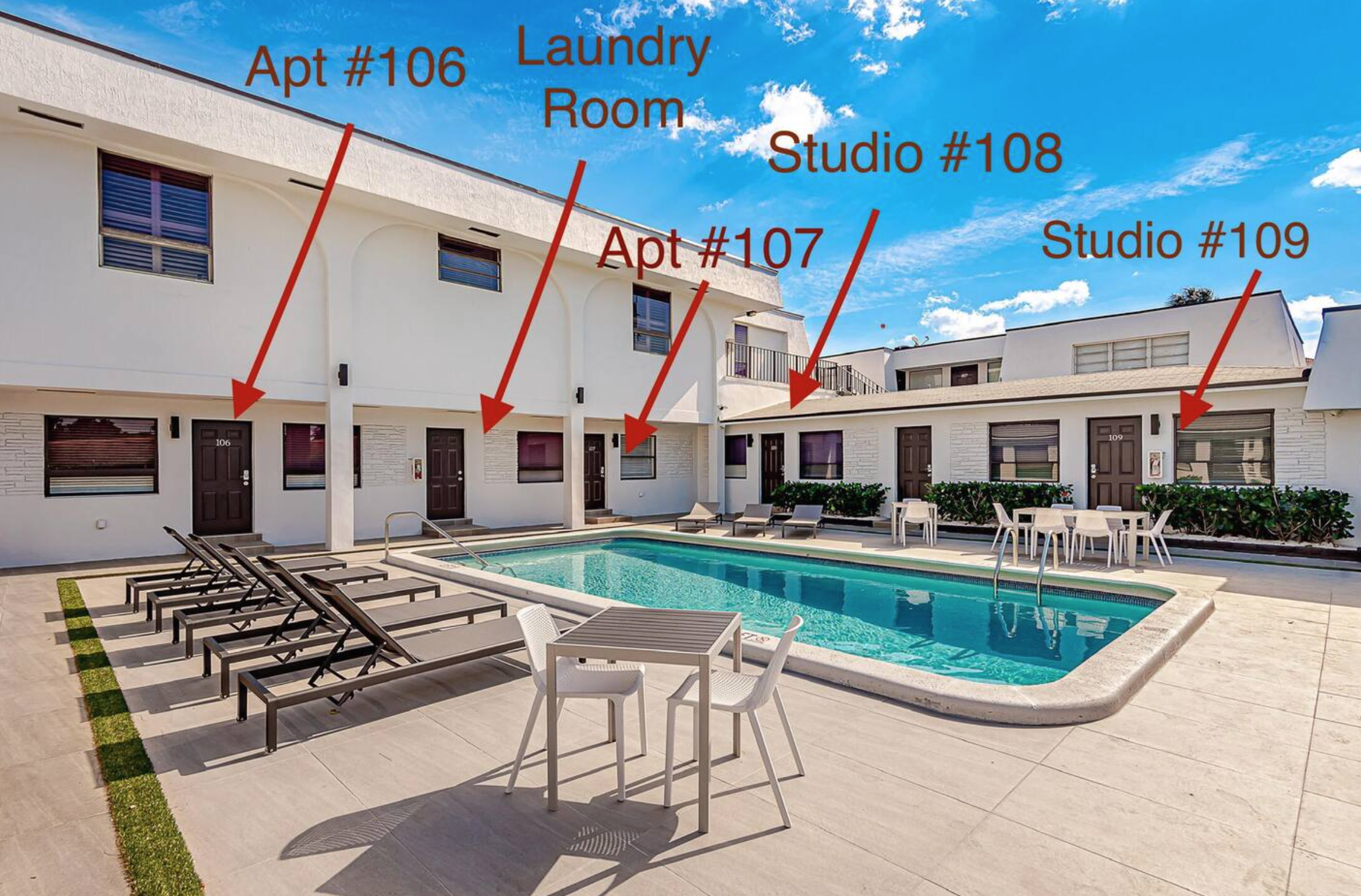Entrance to studio #109, pool side.