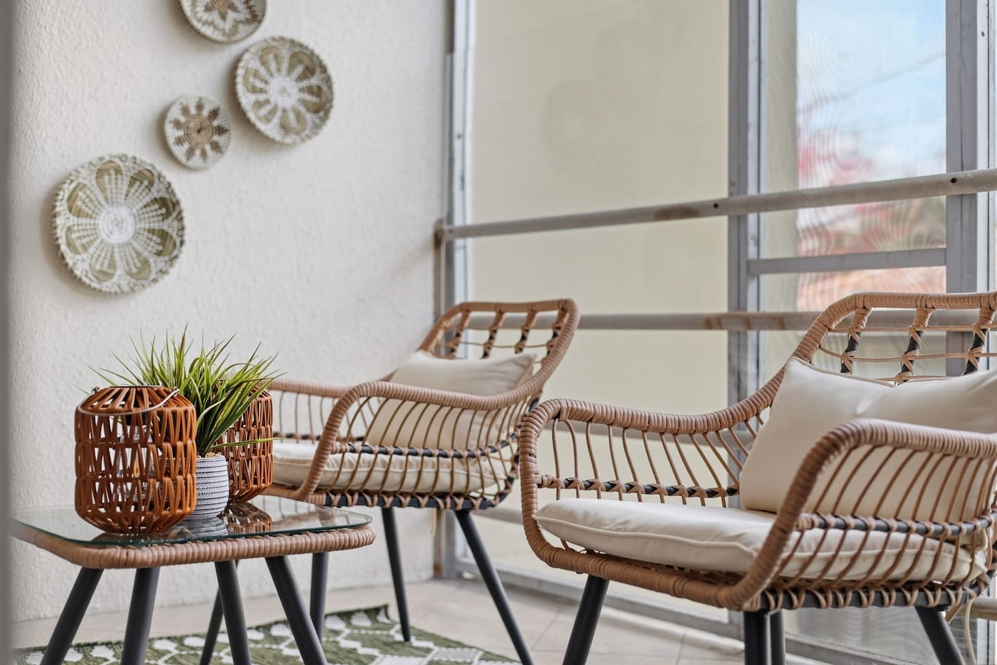 Spacious private balcony with direct access from the kitchen and Bedroom 4, complete with cozy string lights and a mini foosball table — perfect for evening gatherings or casual games.