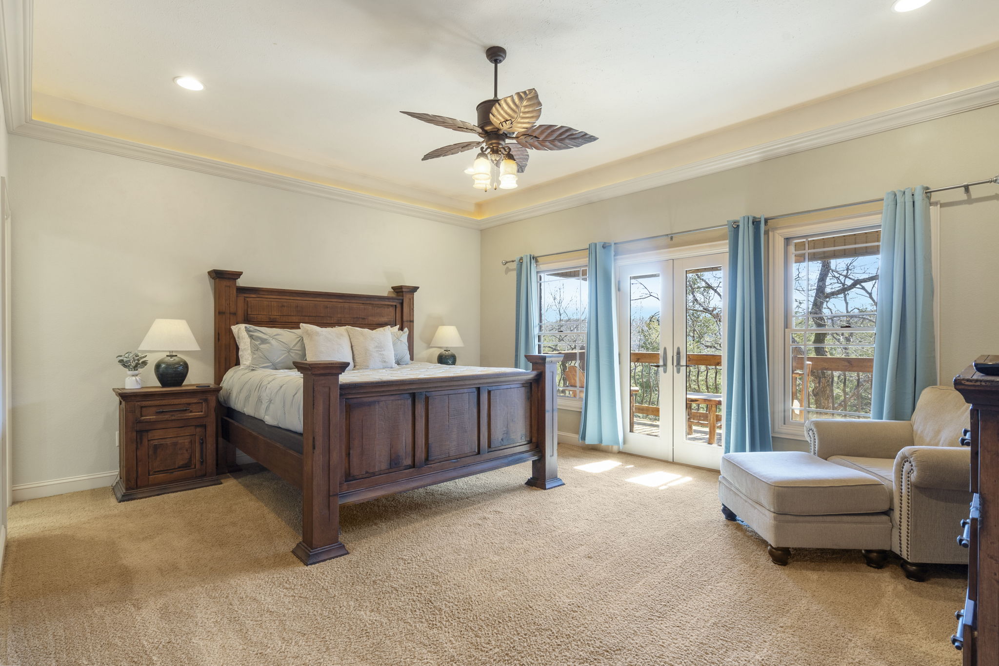 Main level Master King with huge ensuite bathroom, walkin shower, and jacuzzi tub and private balcony