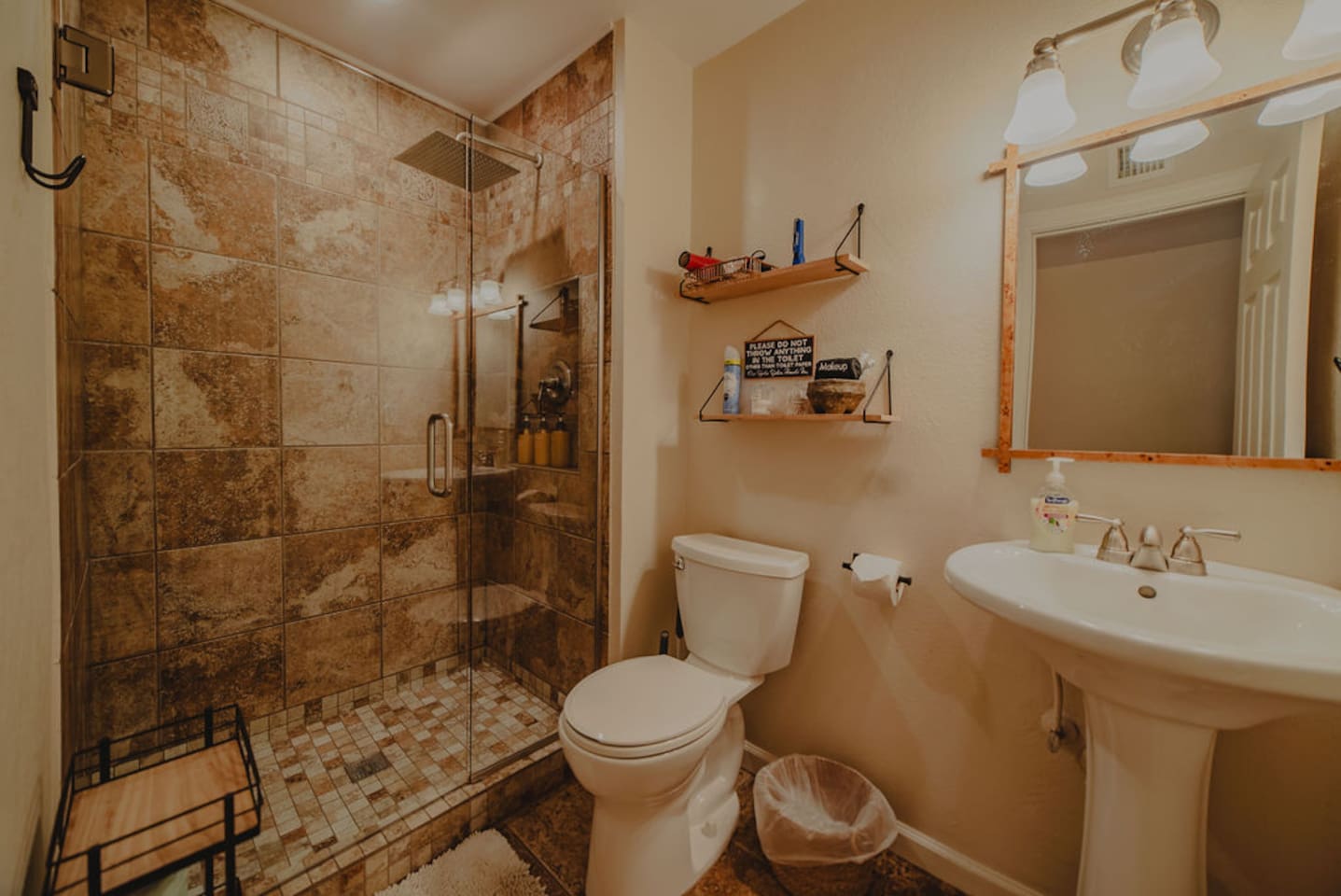 Clean, modern bathroom with quality finishes and walk-in shower