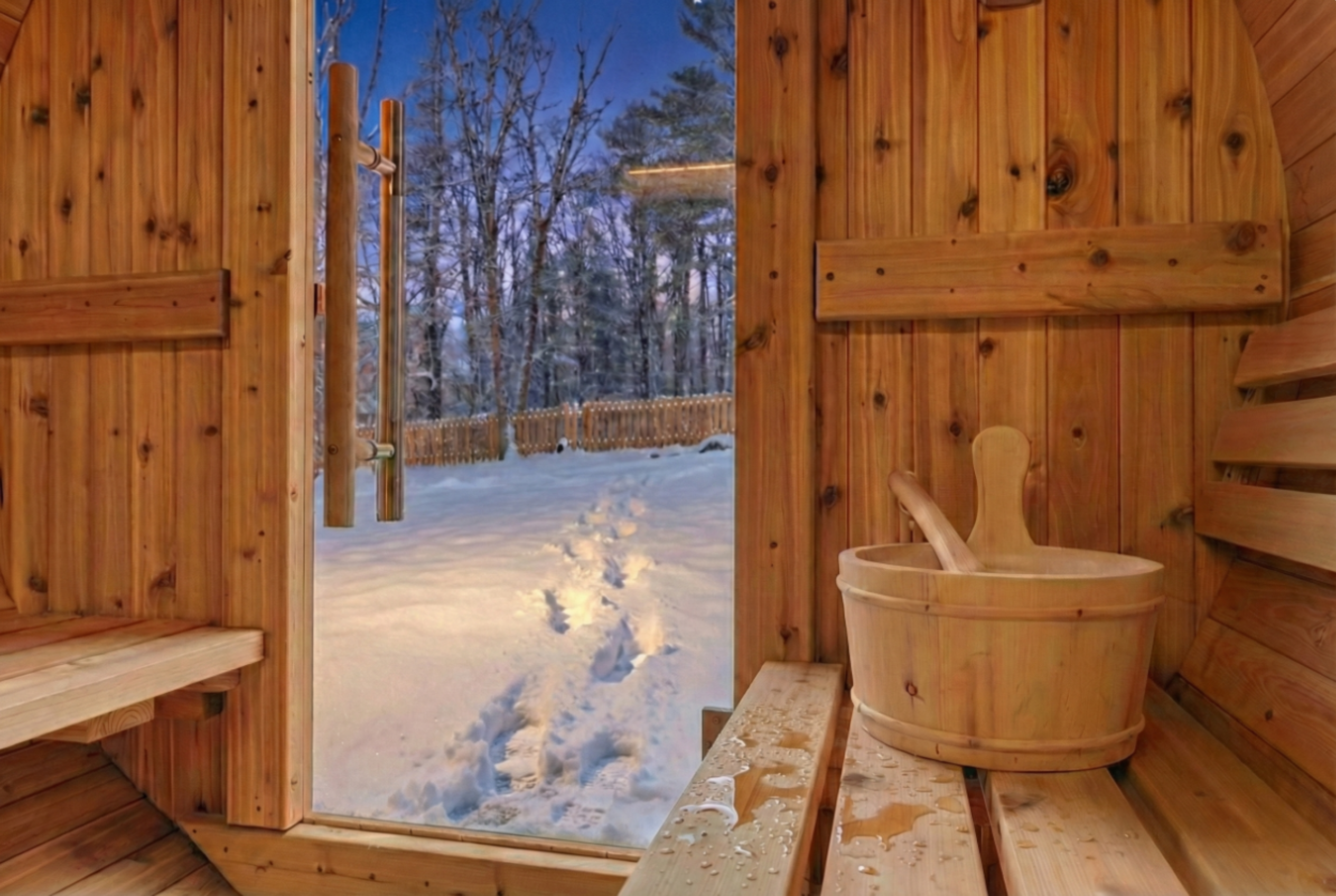 Sweat it out on a cold wintery night in your personal barrel sauna