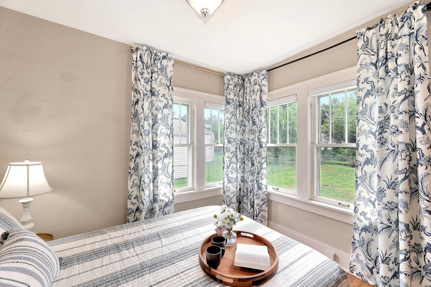 Full size bed off the sunroom in kitchen.  This area does not have a closet or door.