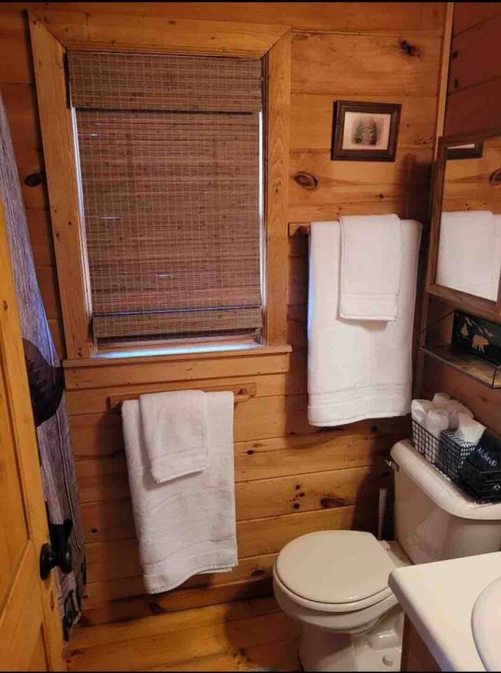 Private bathroom adjacent to the Master Bedroom in the loft.  Make up towels and wipes provided.
