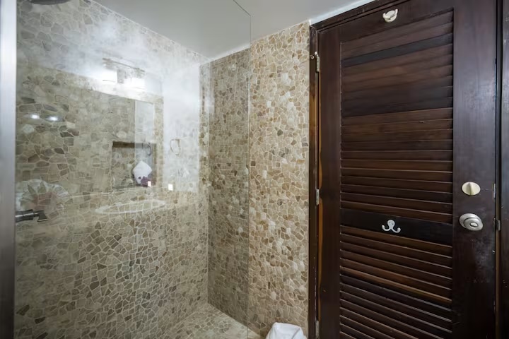 Large shower in the main floor bathroom