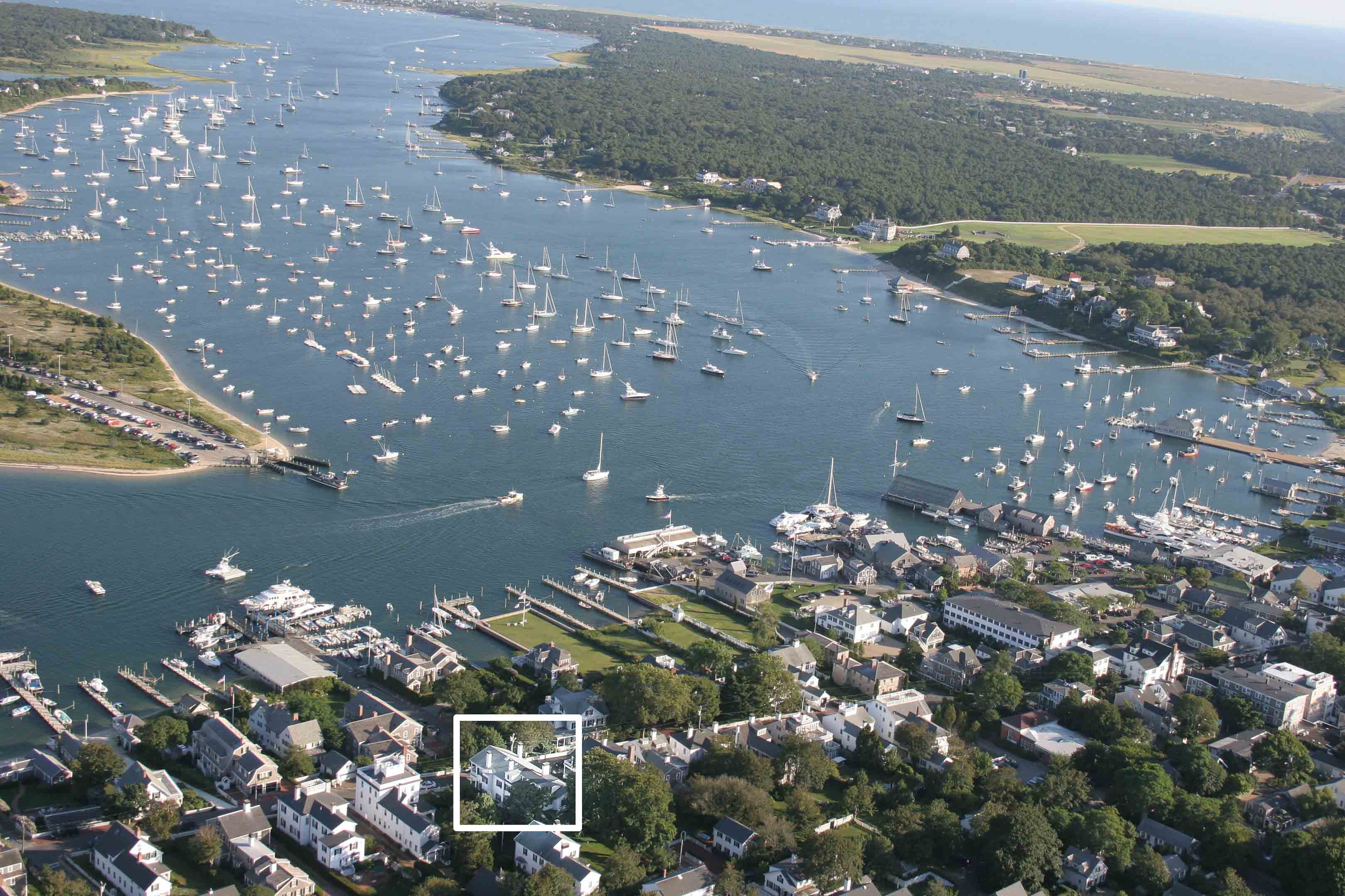 Aerial View of House and Edgartown Harbor