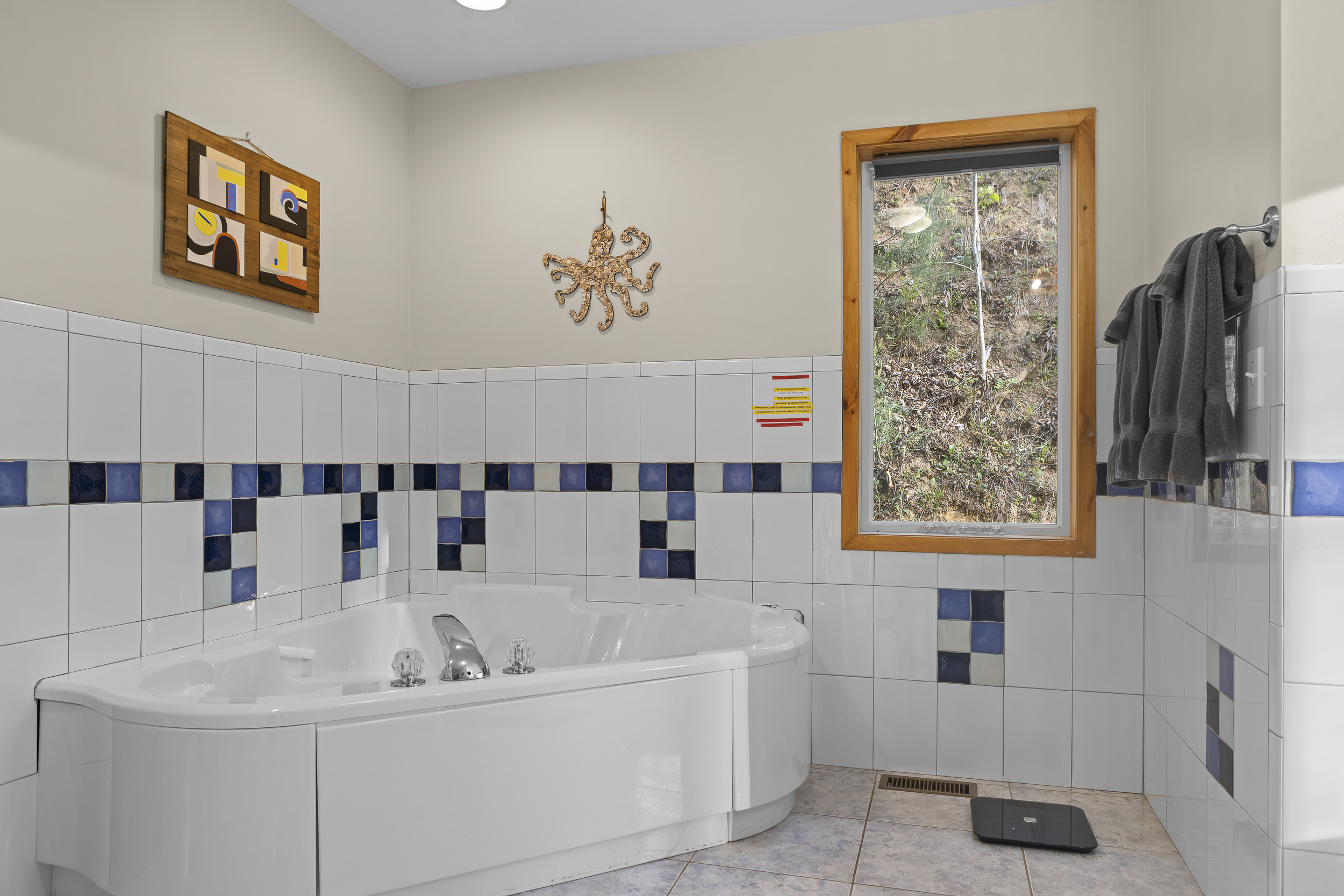 Master Bathroom 1: Indulge in relaxation with a jetted tub and serene woodland views!