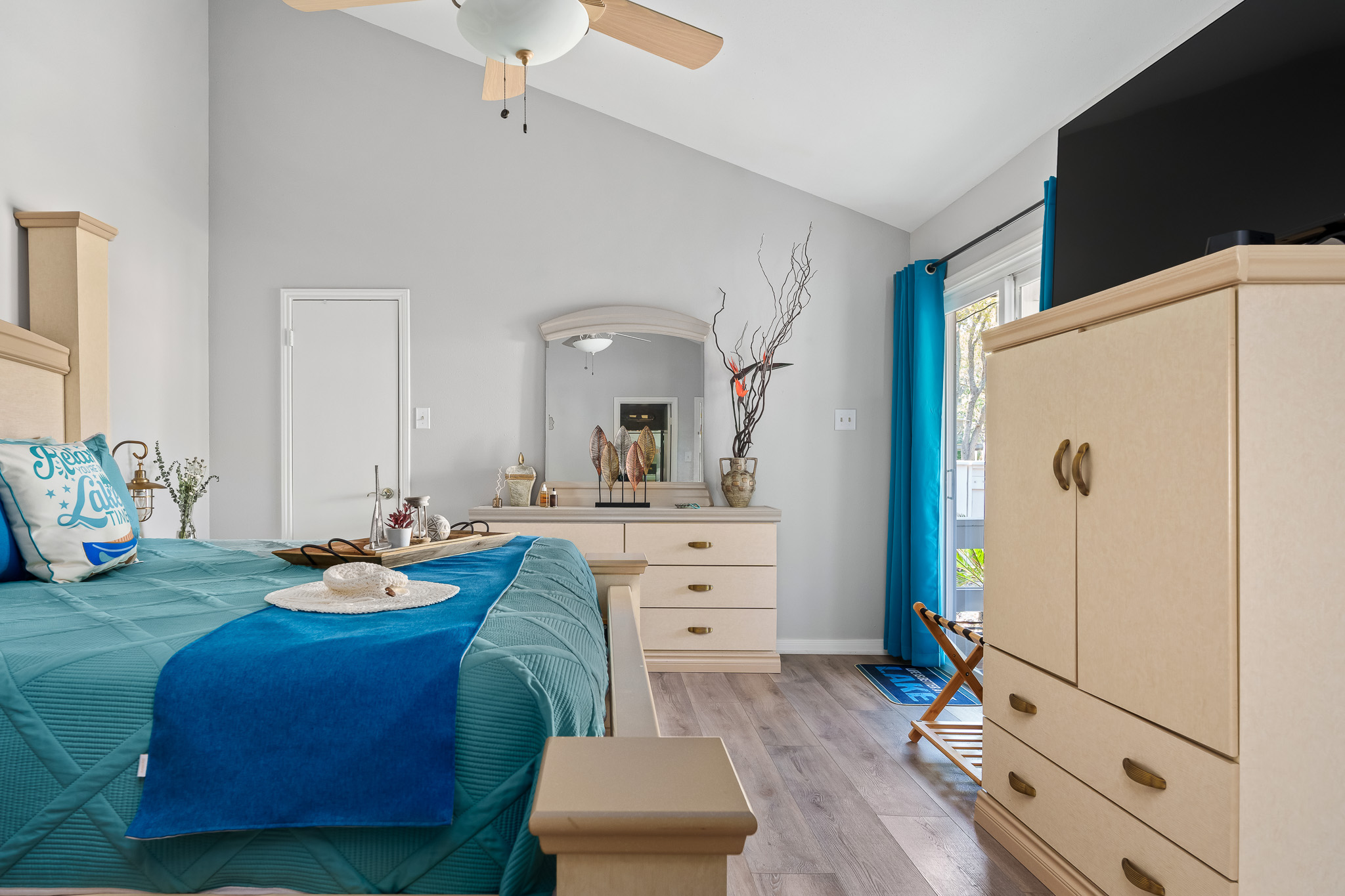 Coastal charm and calming tones set the scene for restful nights and sunny mornings—just steps from your own private patio.