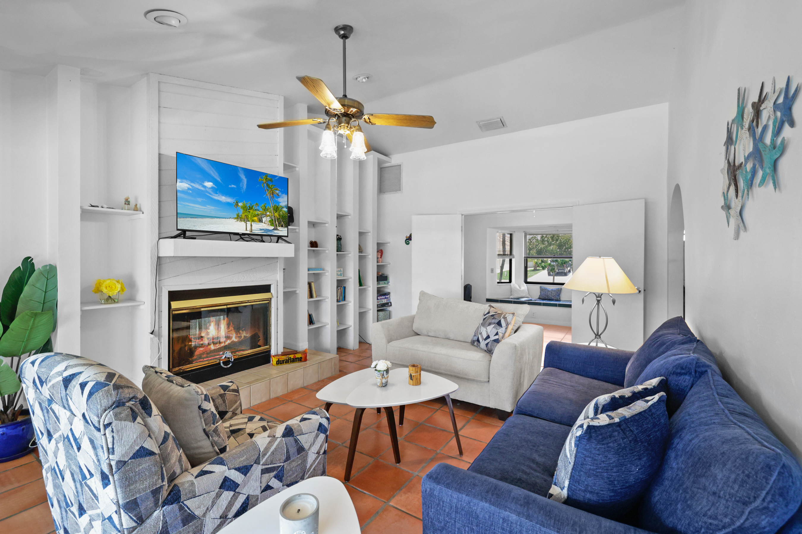 Gather around the fireplace for a cozy evening