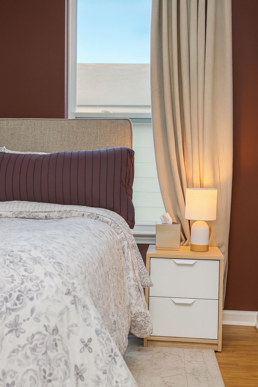 bedroom 1: hotel level comfy queen bed,TV,  ensuite full bath, closet, working table, dresser, ensuite full bath