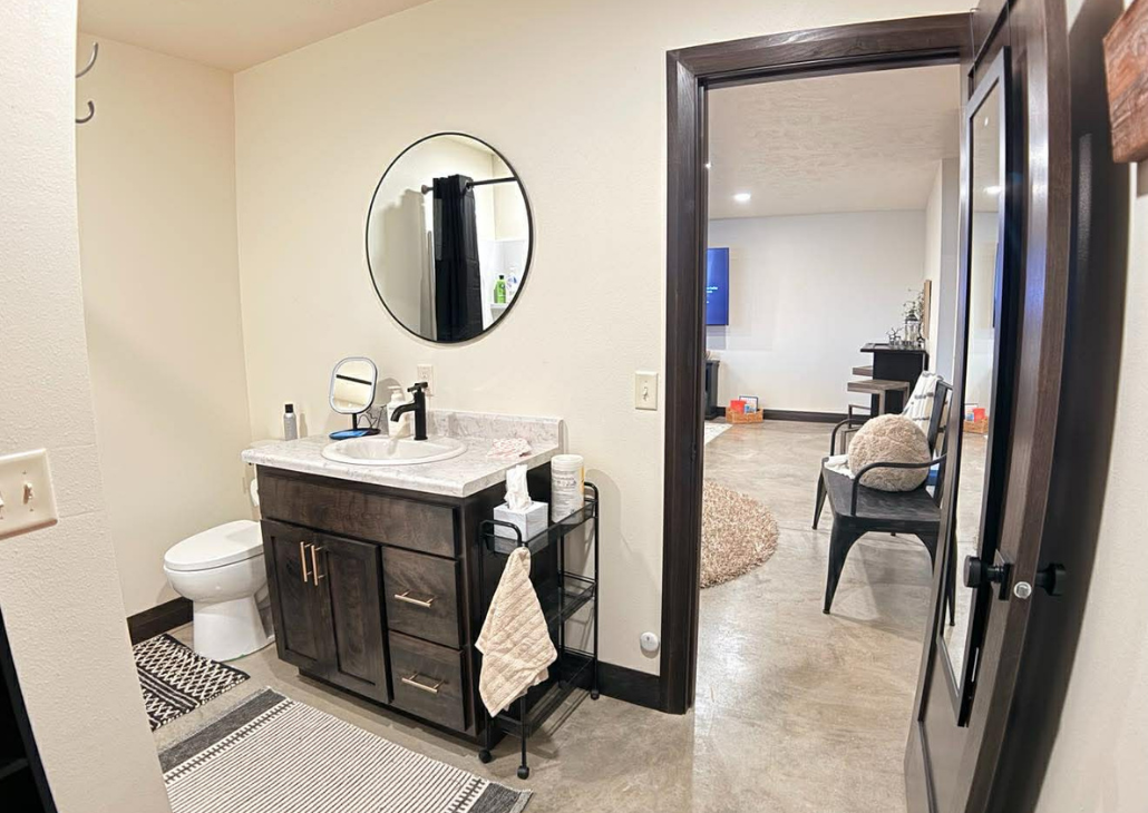 View from bathoom out into the living space.