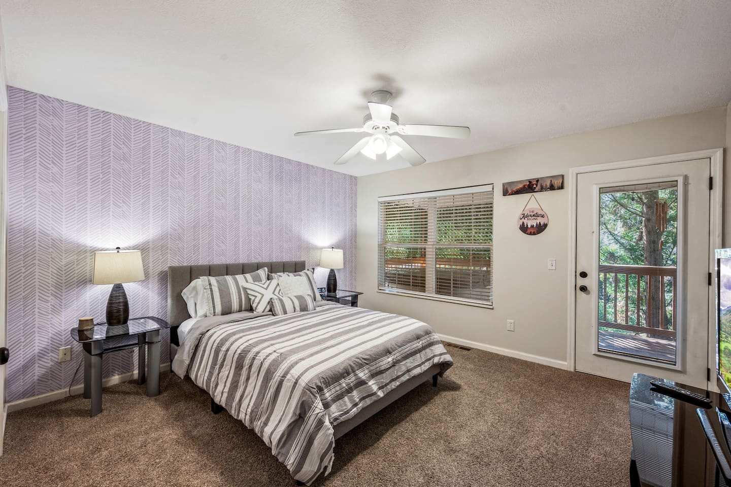 Queen bed with side stands with USB ports to charge your phones