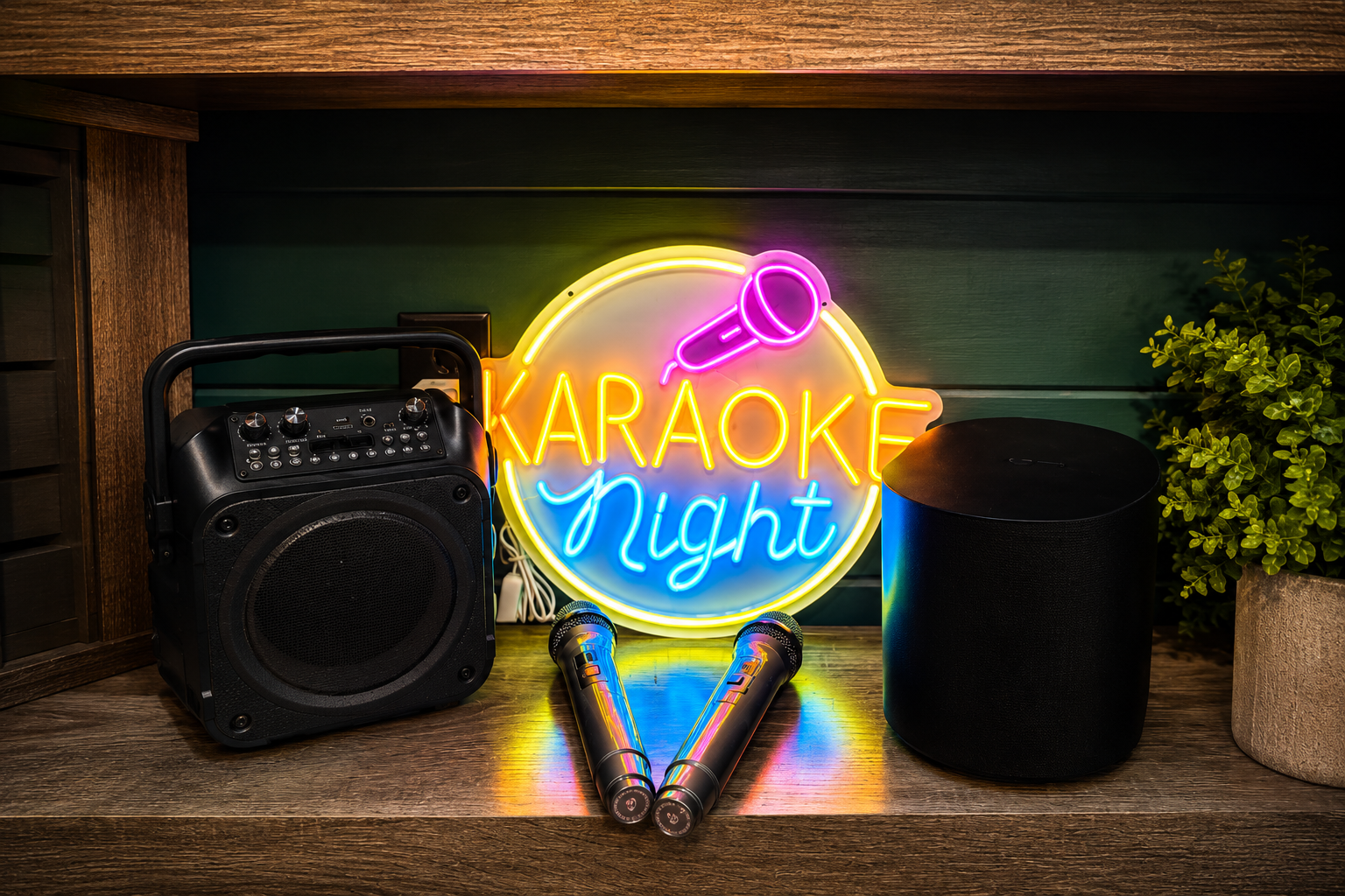 Karaoke Room: Sing your heart out with friends under vibrant neon lights! Perfect for fun nights!