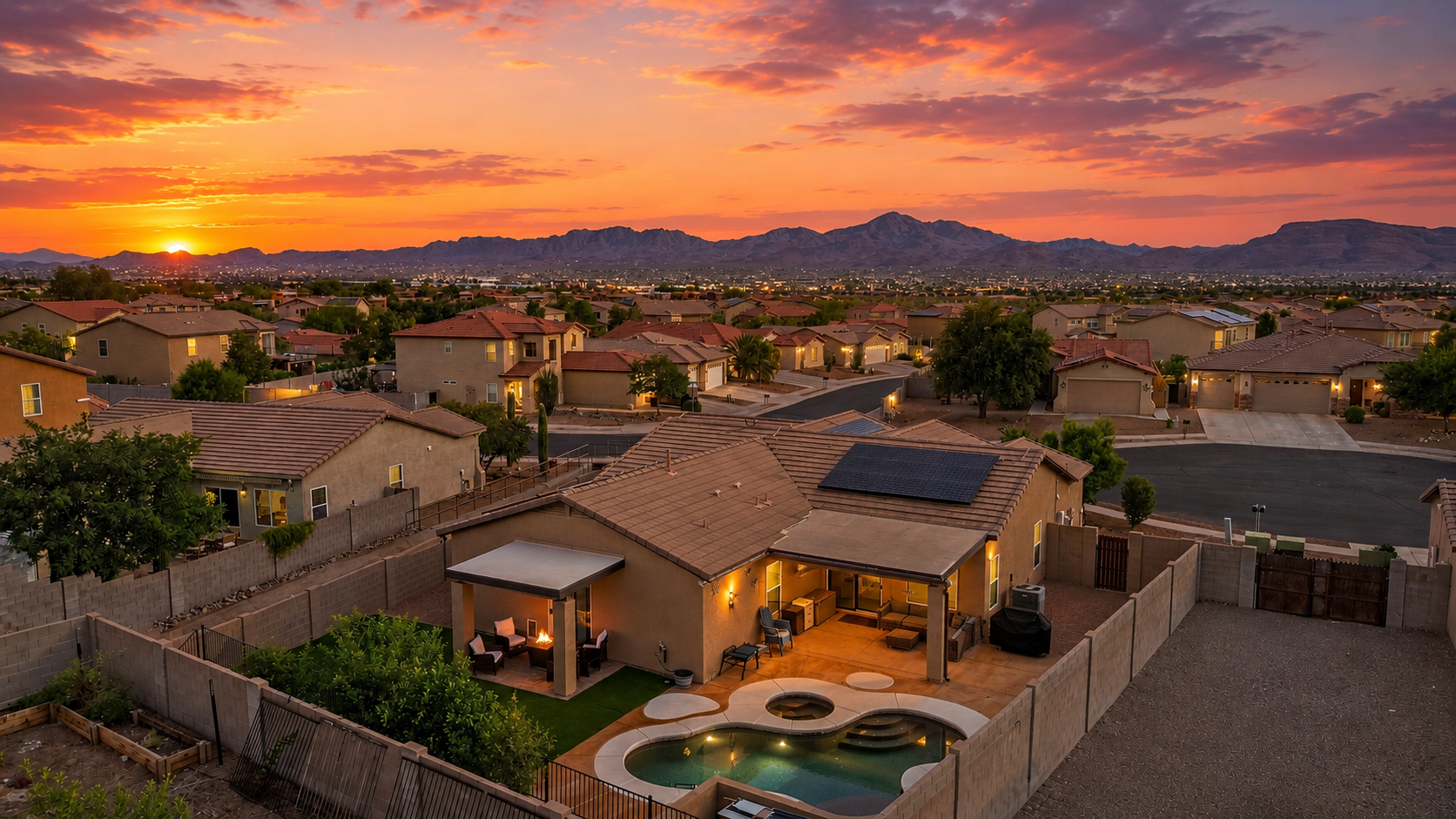 Private pool oasis with stunning desert sunset views