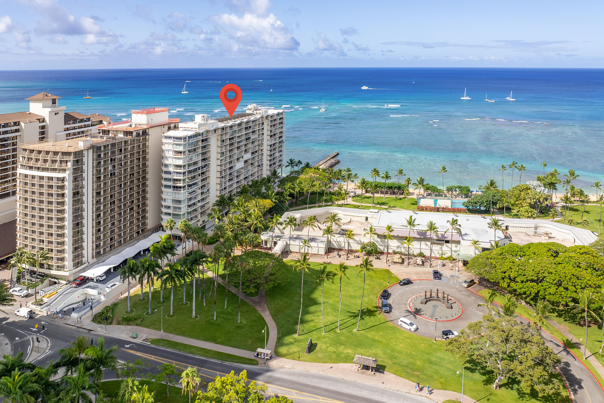 Waikiki Shore located next to Fort DeRussy Park and situated right on Waikiki Beach