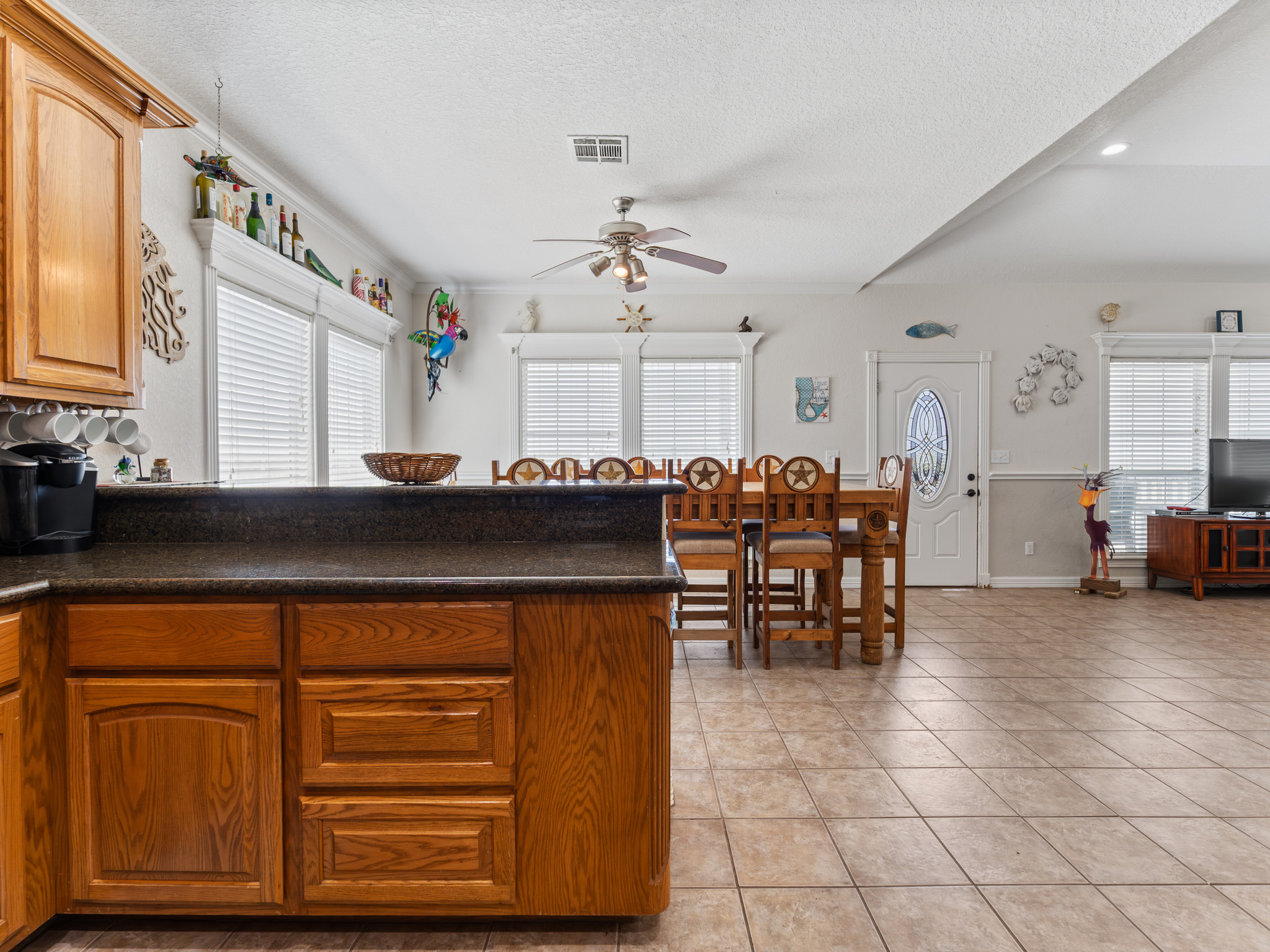 View of dining area from kitchen