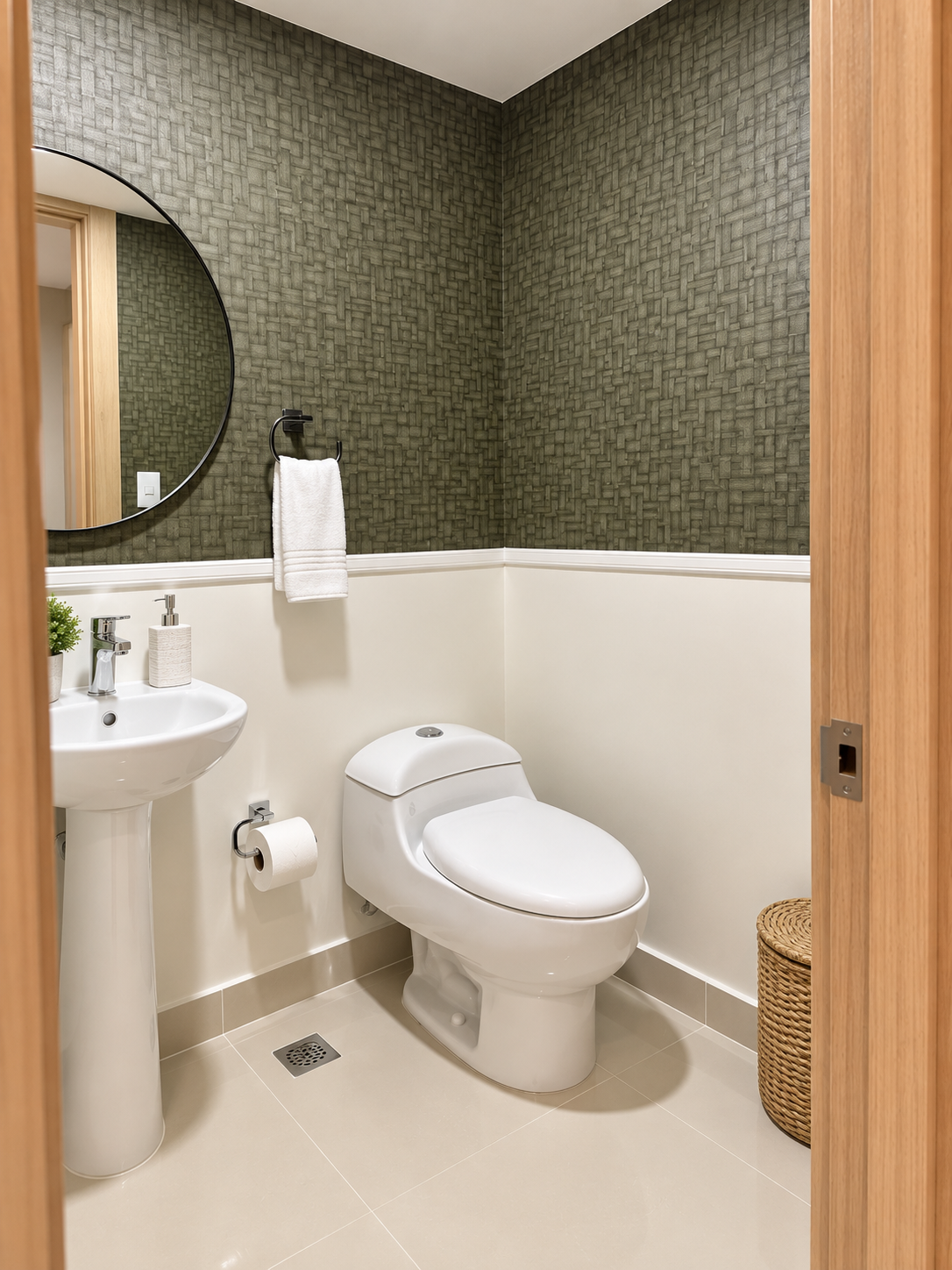 Convenient half bath located just off the main living area, perfect for guests and easy access throughout your stay. ✨