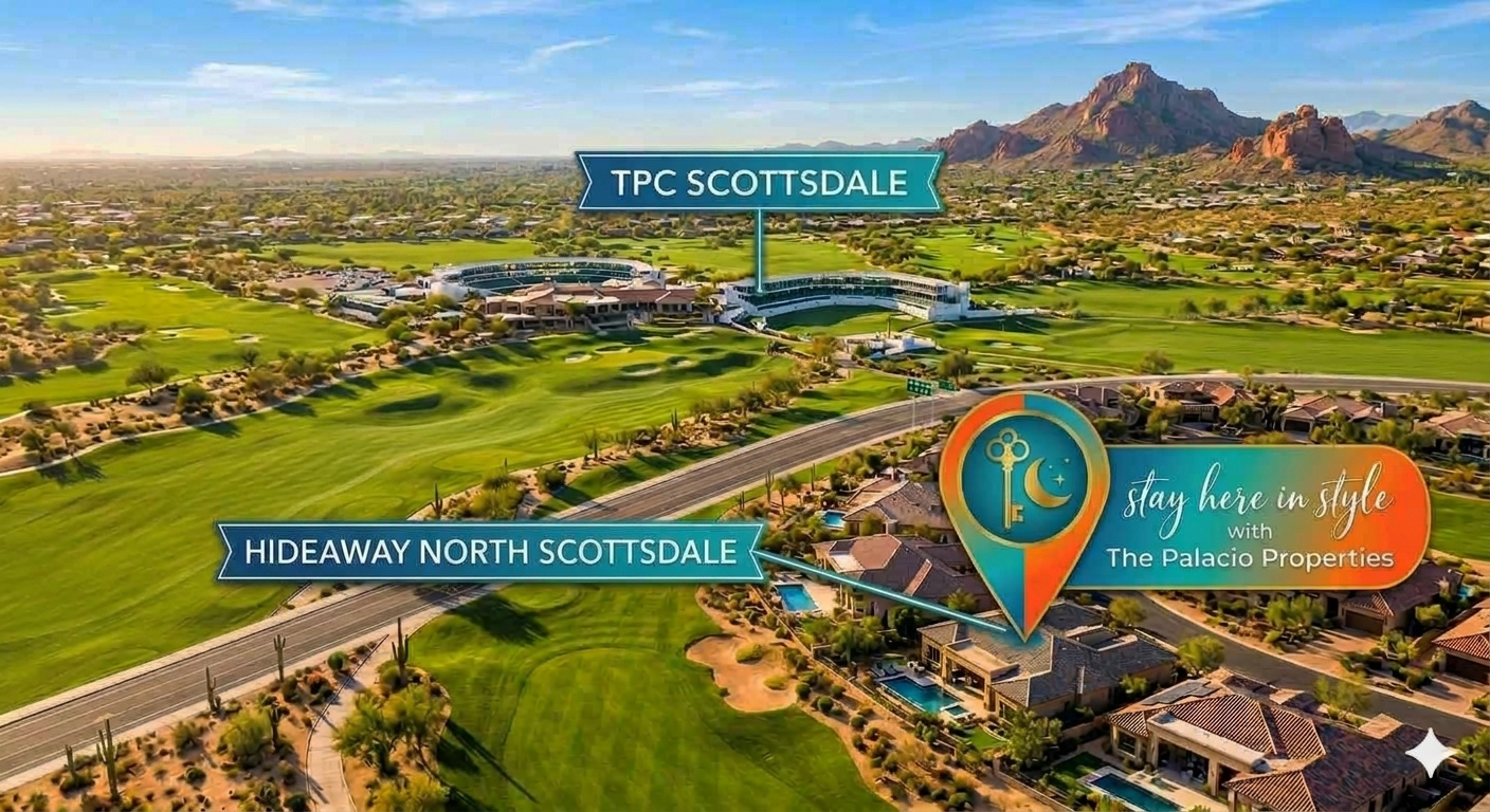 The Premium Golf Group Getaway! TPC Scottsdale golf course, WM Phoenix Open, golf group rental, Scottsdale golf trip. The Oasis: Luxury 2BR Workcation | 500Mbps Wi-Fi