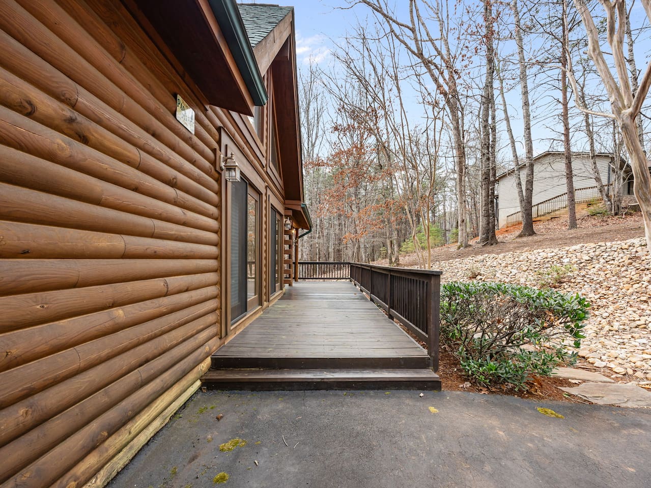 Walking up to the front porch of the cabin - main entry